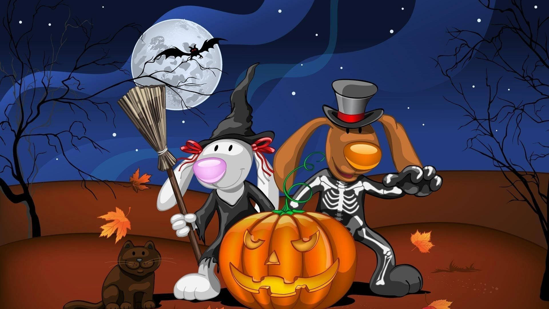 おかしなウサギたちのハロウィンカートゥーン 壁紙