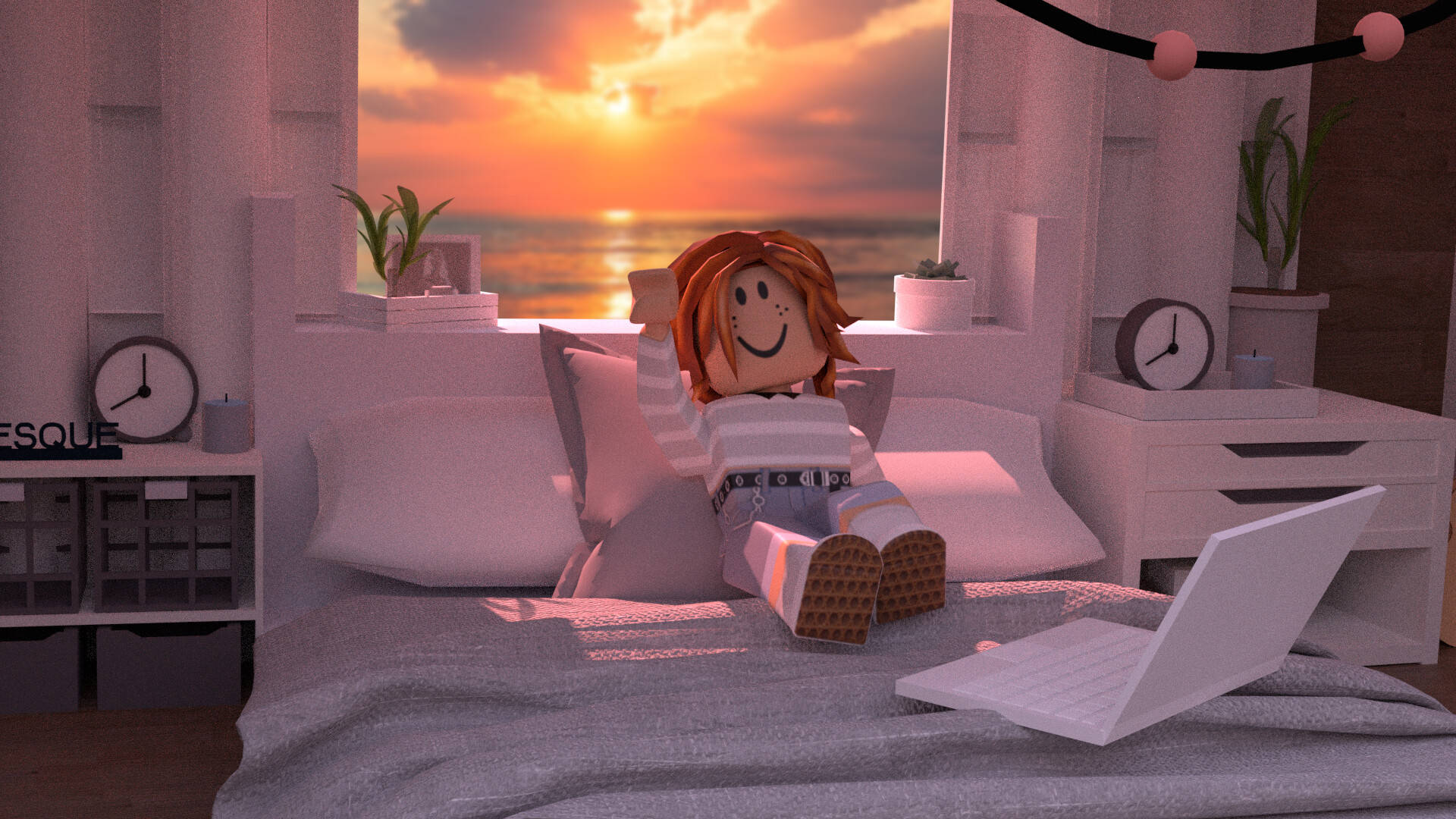 おしゃれなRobloxガールの白い寝室 壁紙