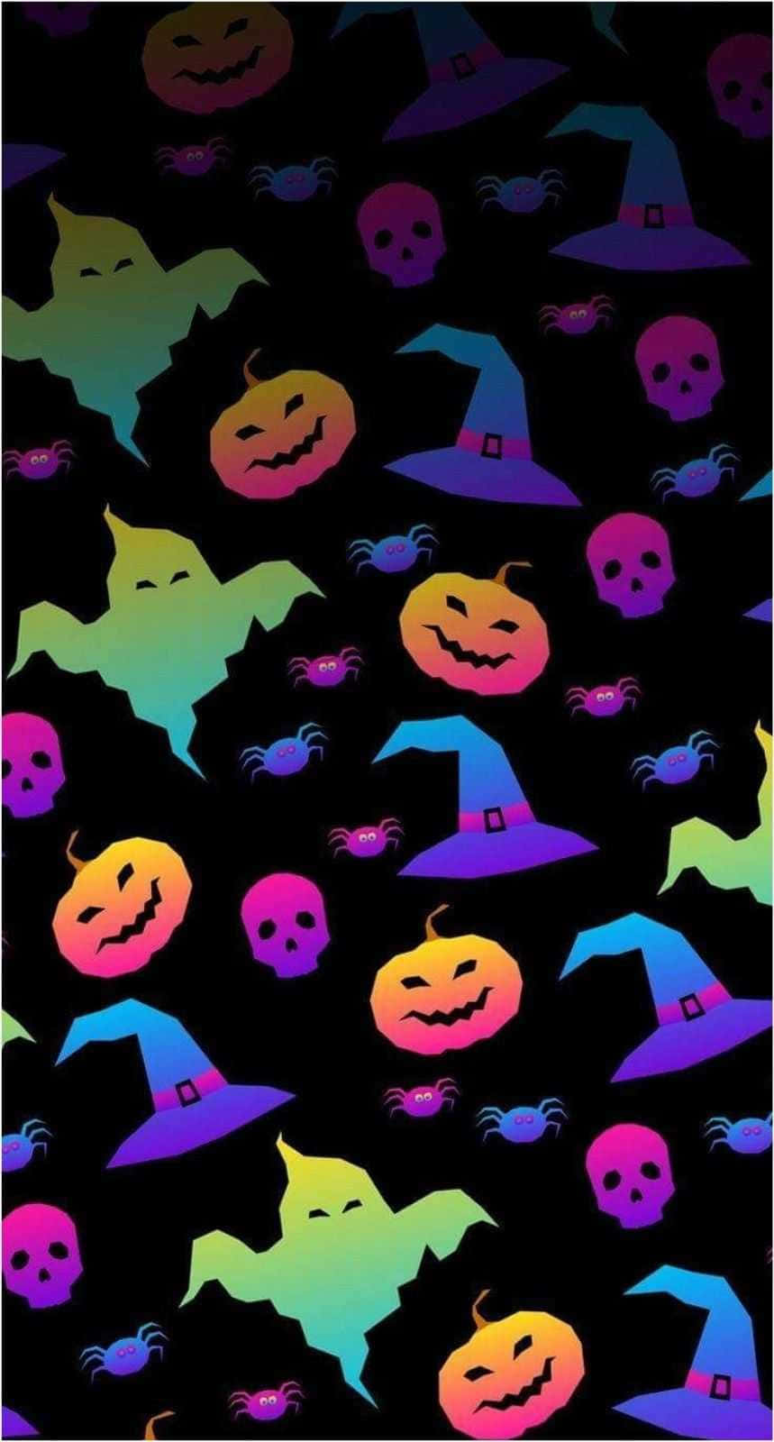 おしゃれなハロウィン背景 ゴースト、カボチャ、魔女の帽子 壁紙