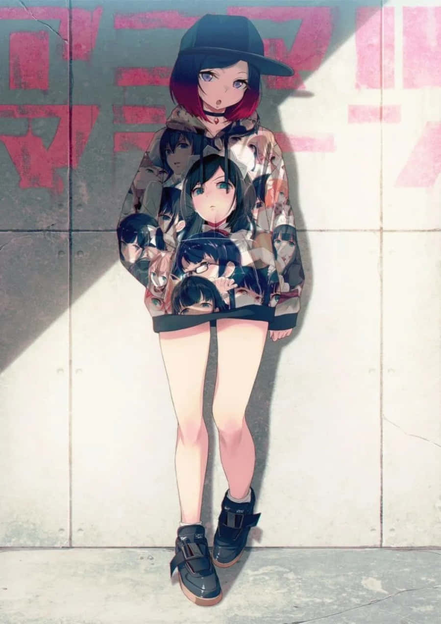 おしゃれなパーカーを着た美しいアニメ少女 壁紙