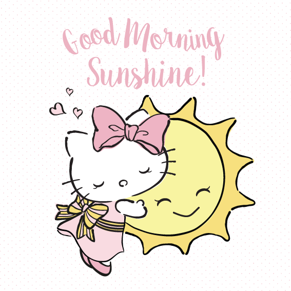 おはよう、陽だまりの可愛い猫と太陽のイラスト 壁紙