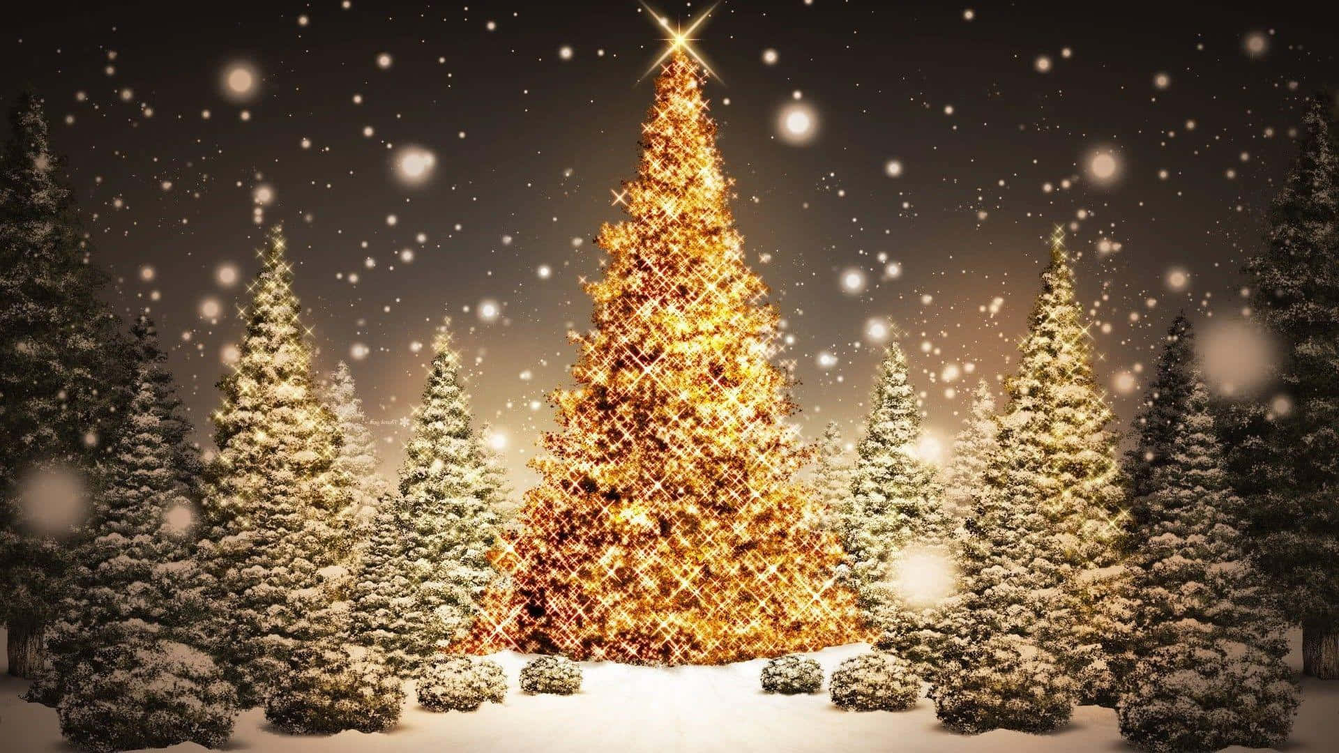 お部屋を華やかに彩る完璧なクリスマスツリー 壁紙