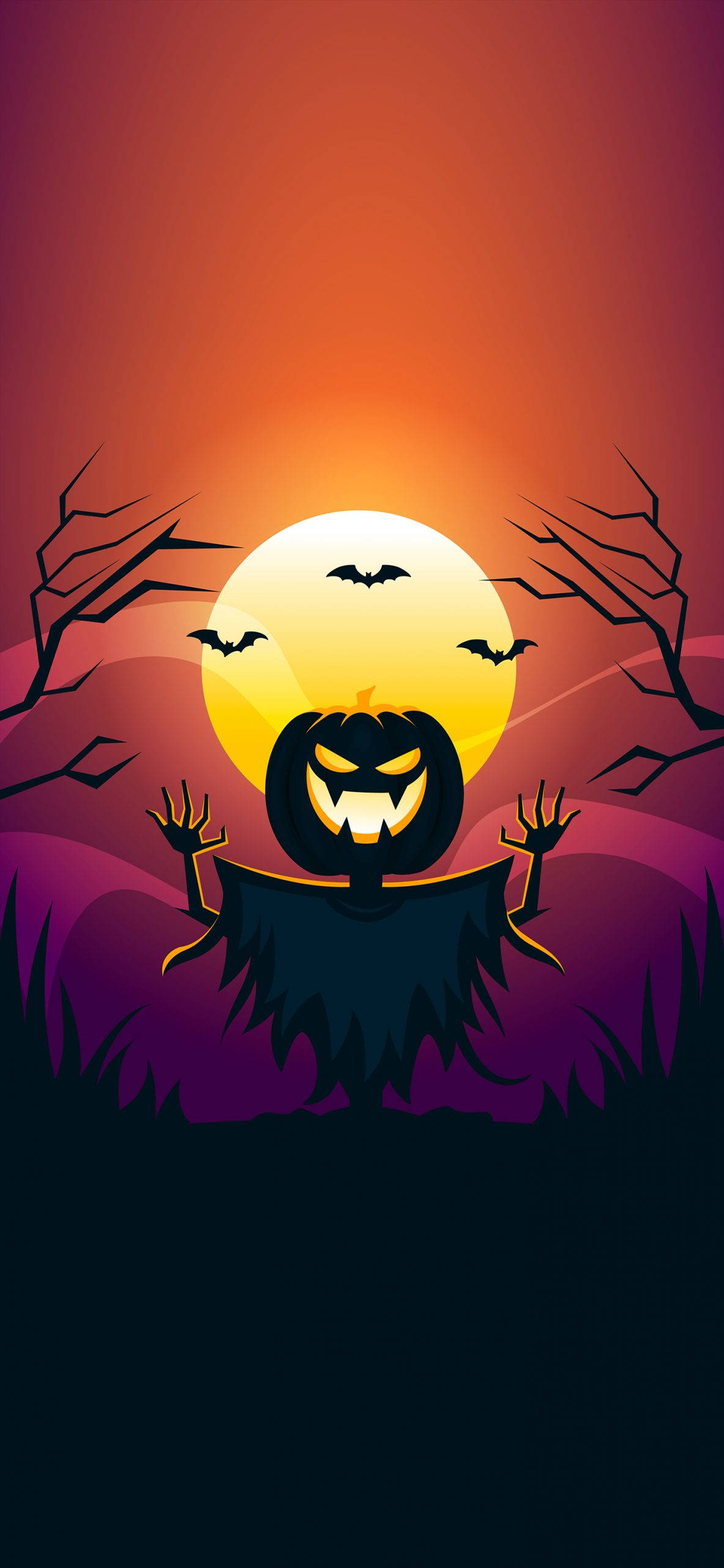 かかしと満月のハロウィンiPhone壁紙 壁紙