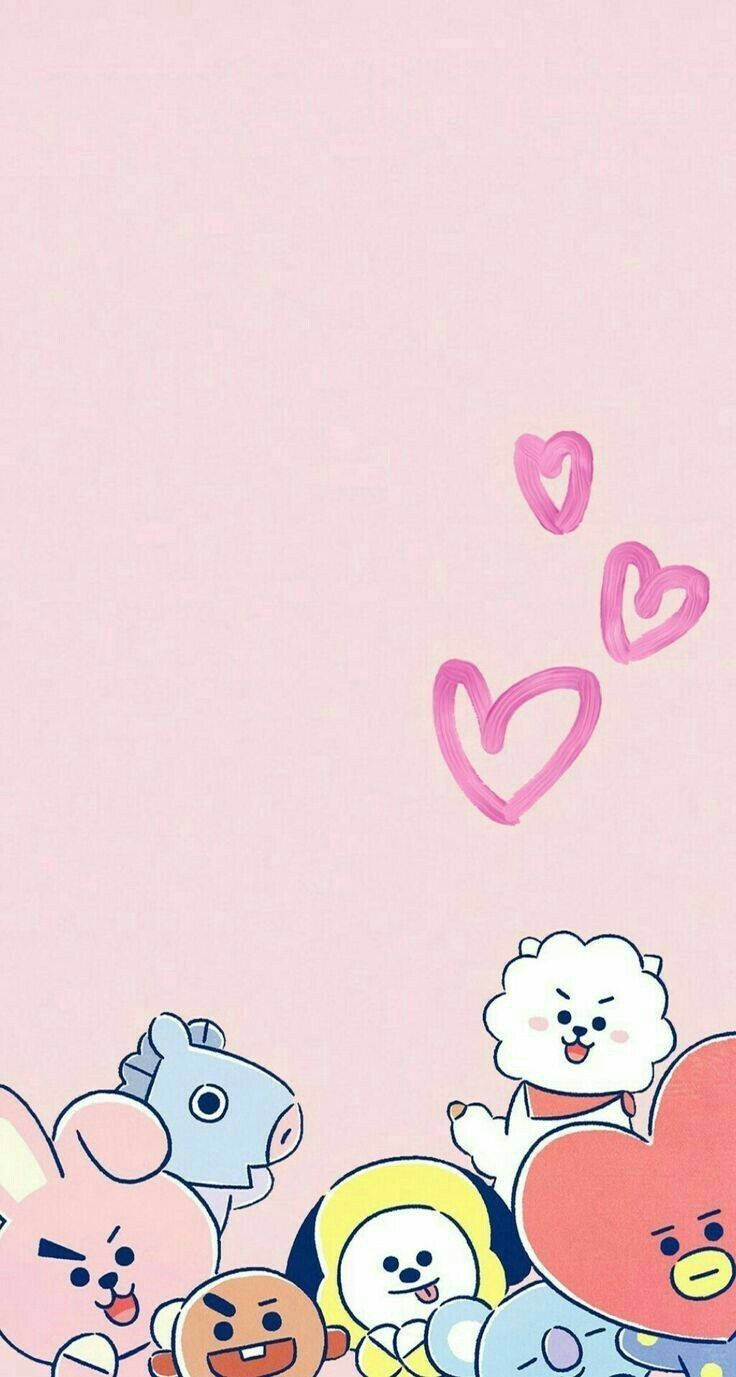 かわいいBT21キャラクター ハートの輪郭 壁紙