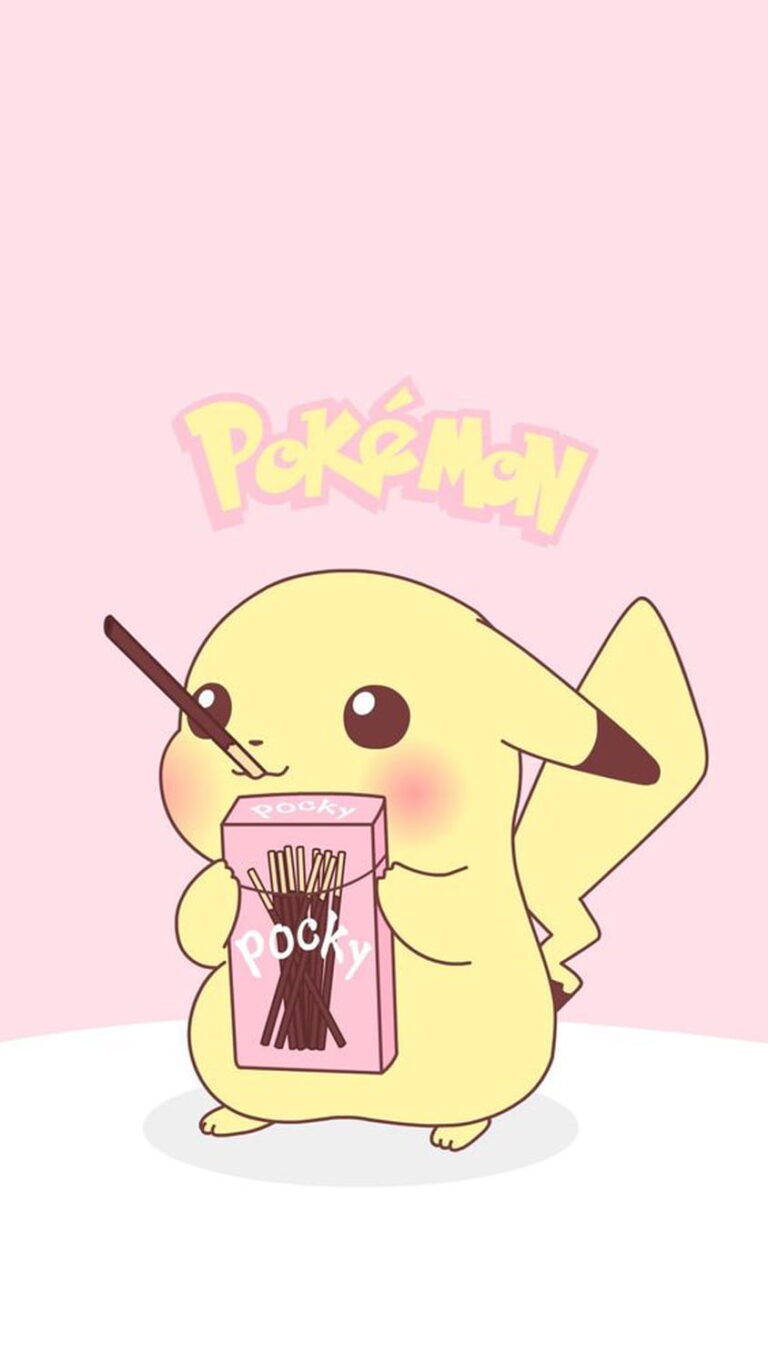 かわいいHDピカチュウがポッキーを食べている 壁紙