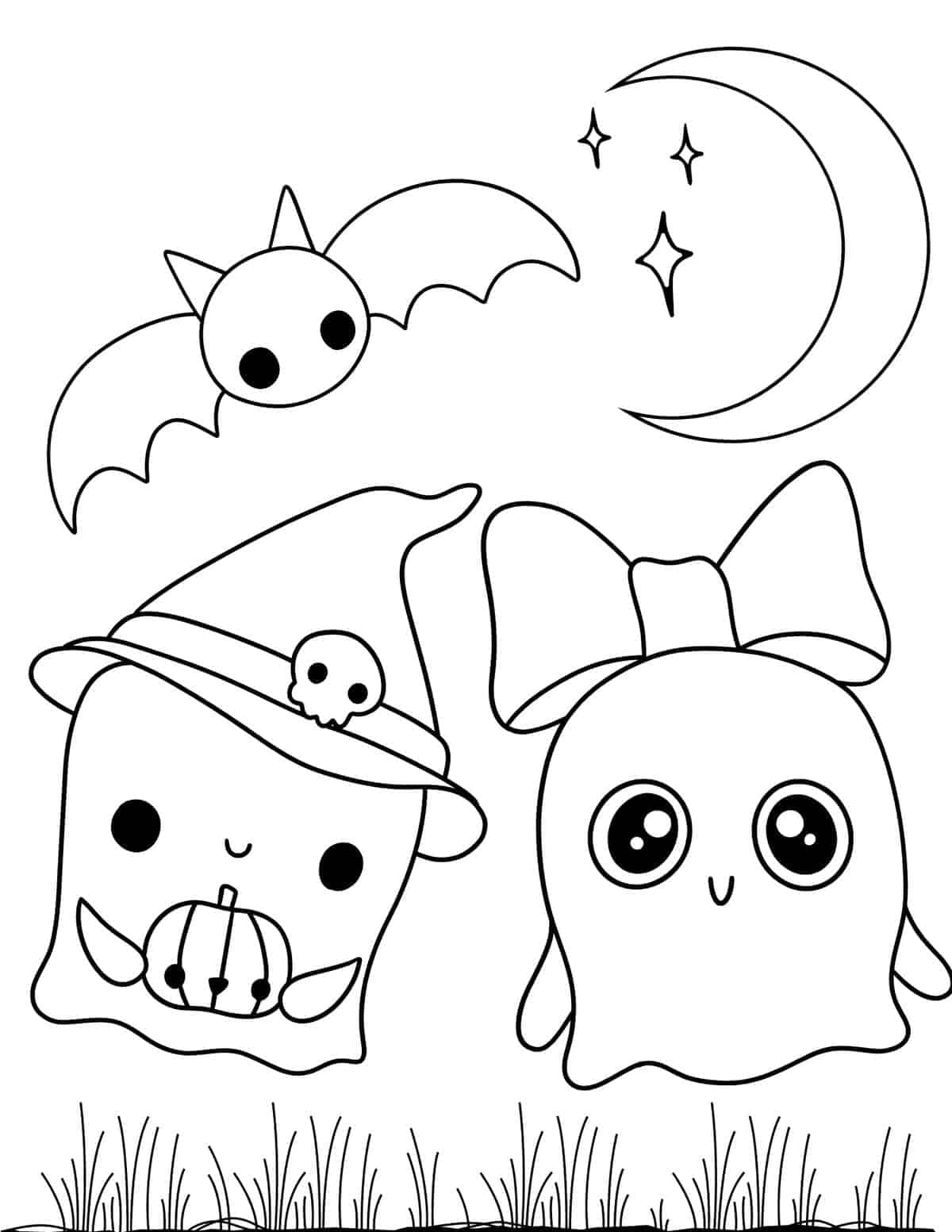 かわいいおばけのハロウィンぬりえ 壁紙