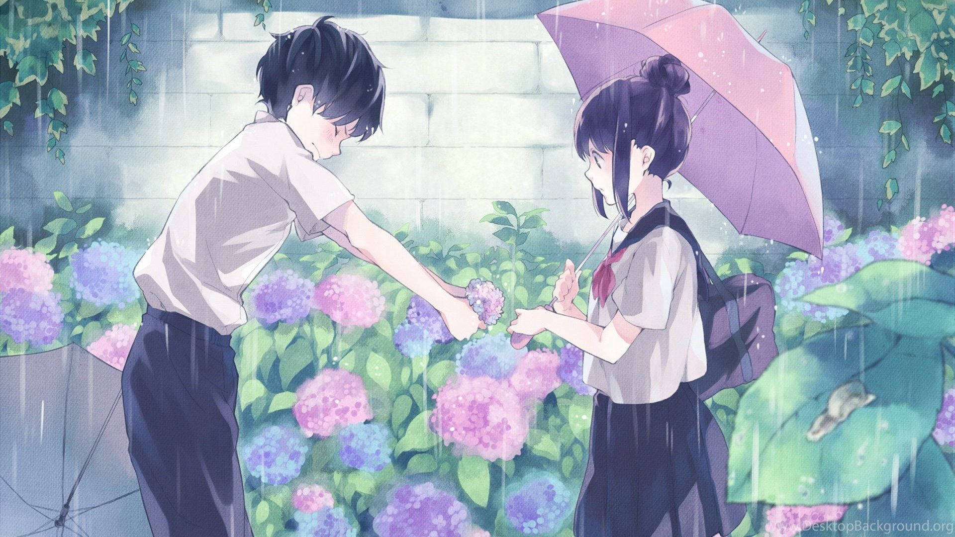 かわいいアニメ 手紙を渡す少年と少女 壁紙