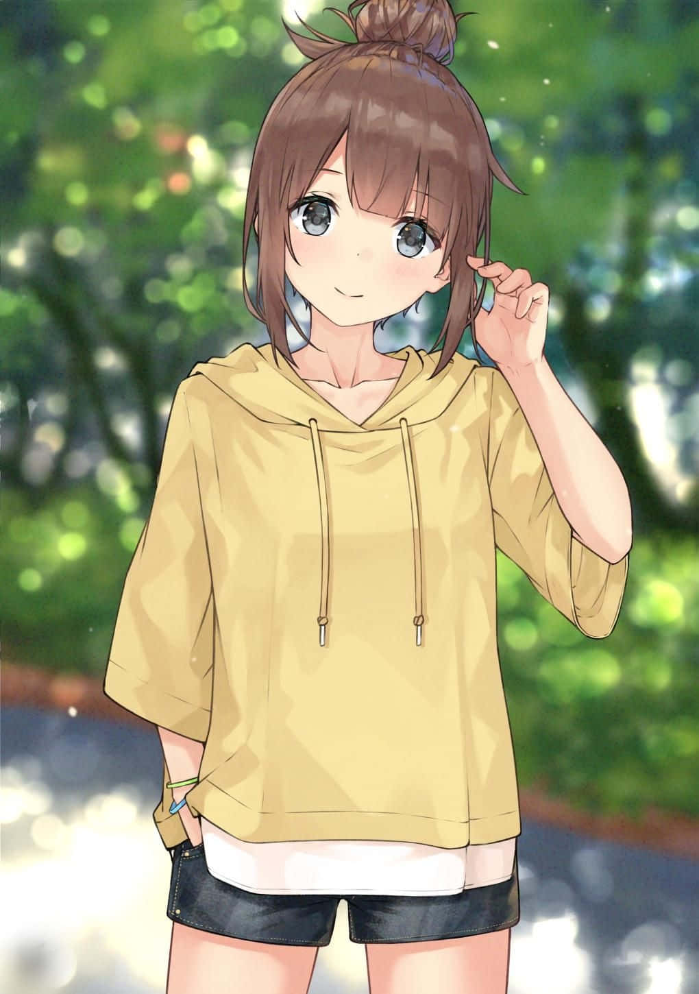 かわいいアニメの女の子がパーカーを着ている 壁紙