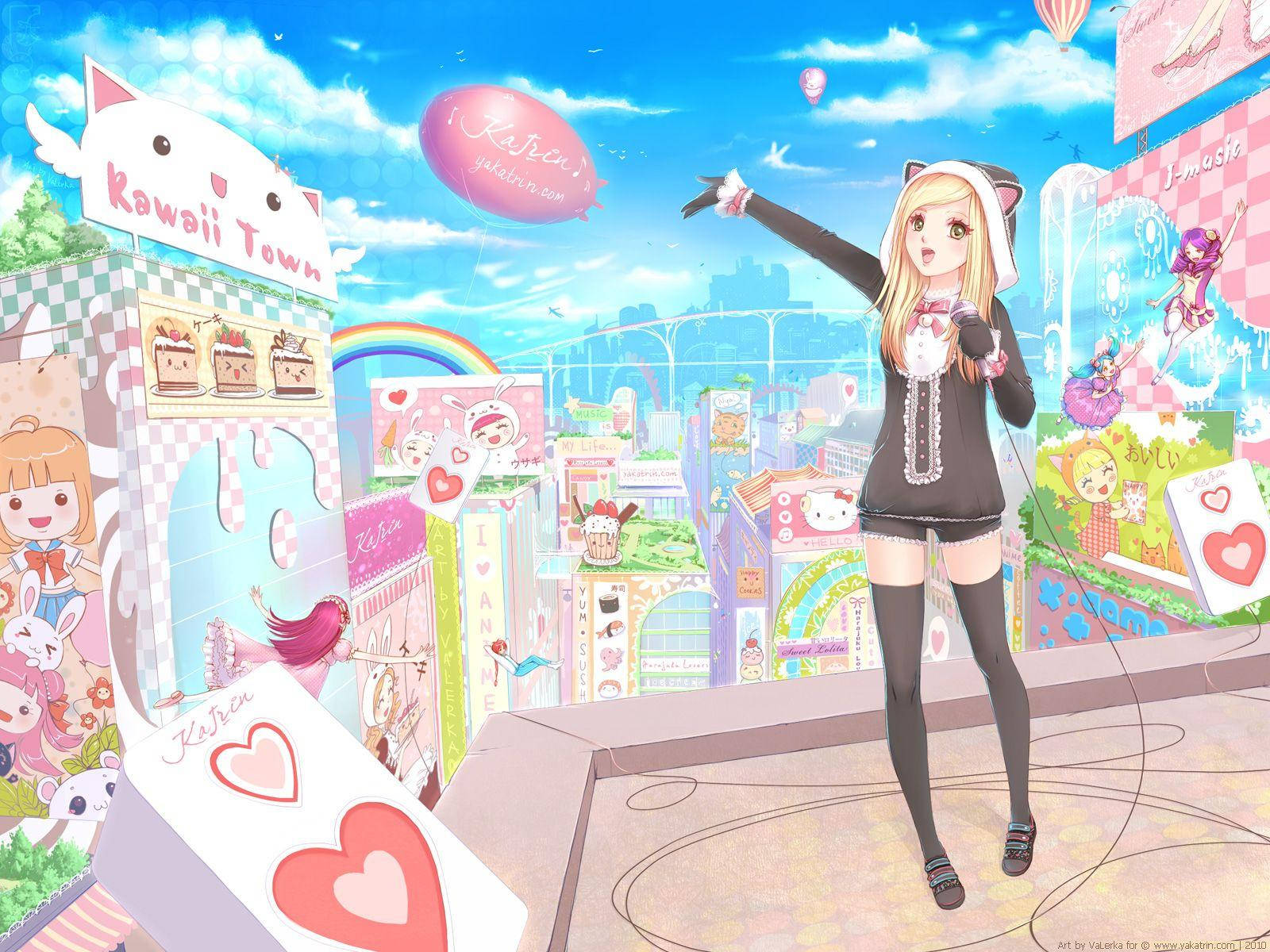 かわいいアニメの女の子とかわいいお店たち 壁紙