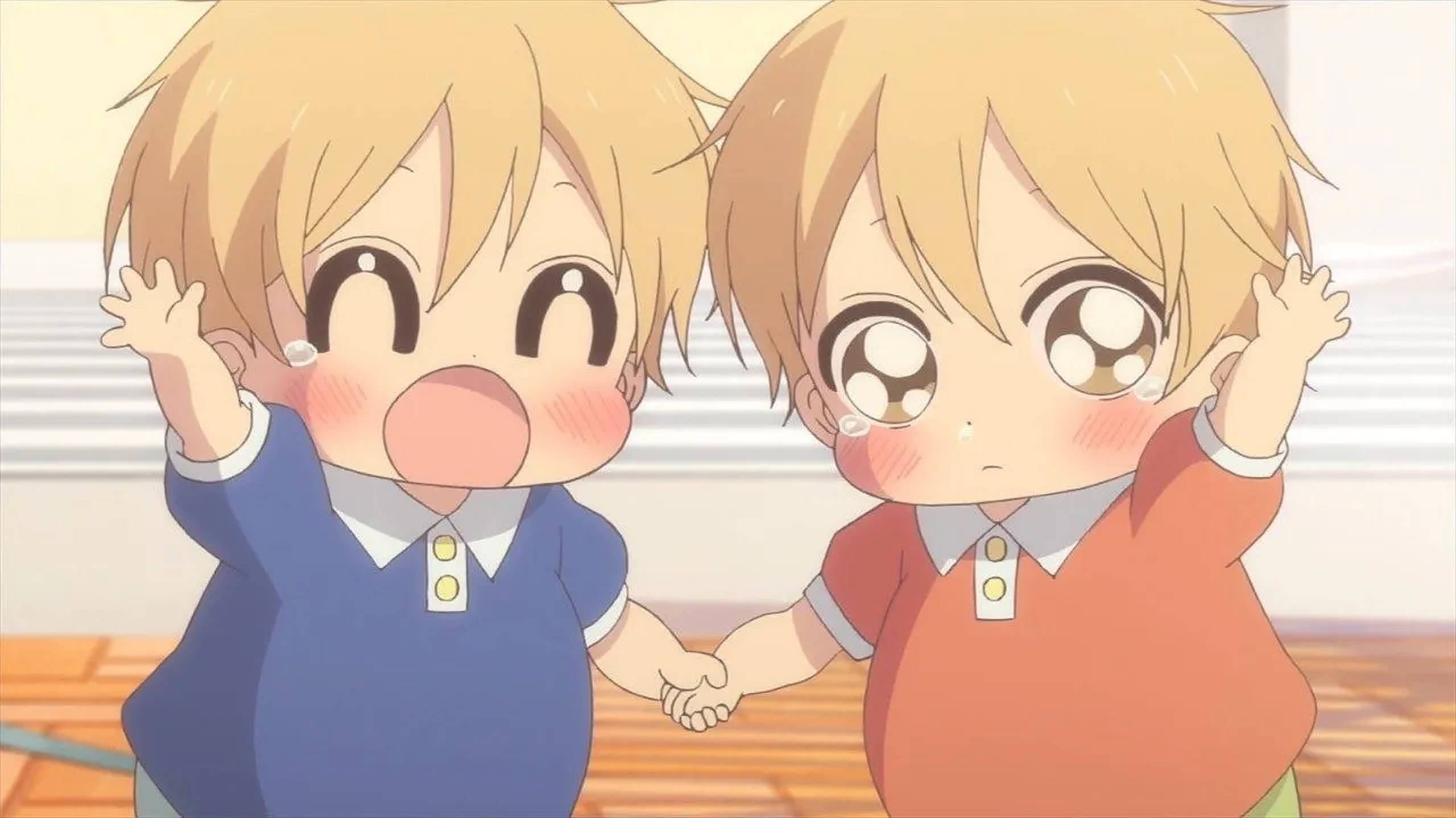 かわいいアニメの子供たち二人 壁紙