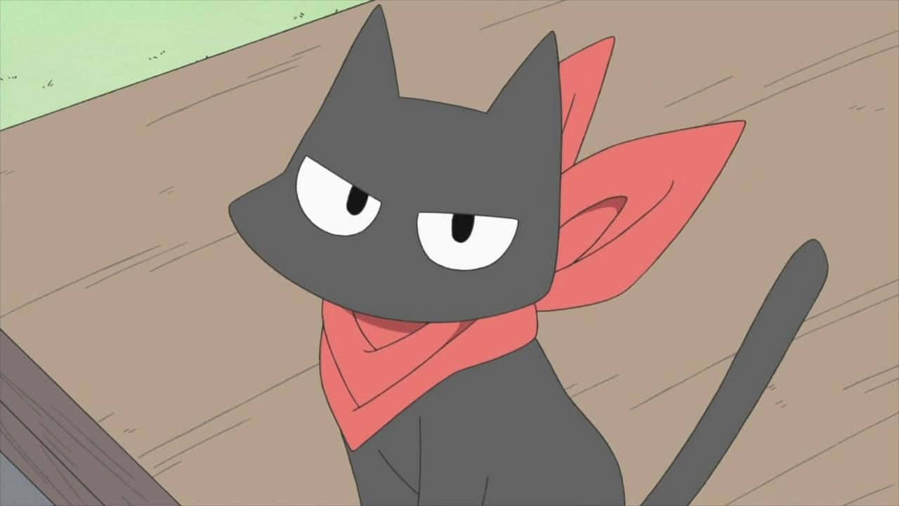 かわいいアニメの猫がカメラを見つめる 壁紙