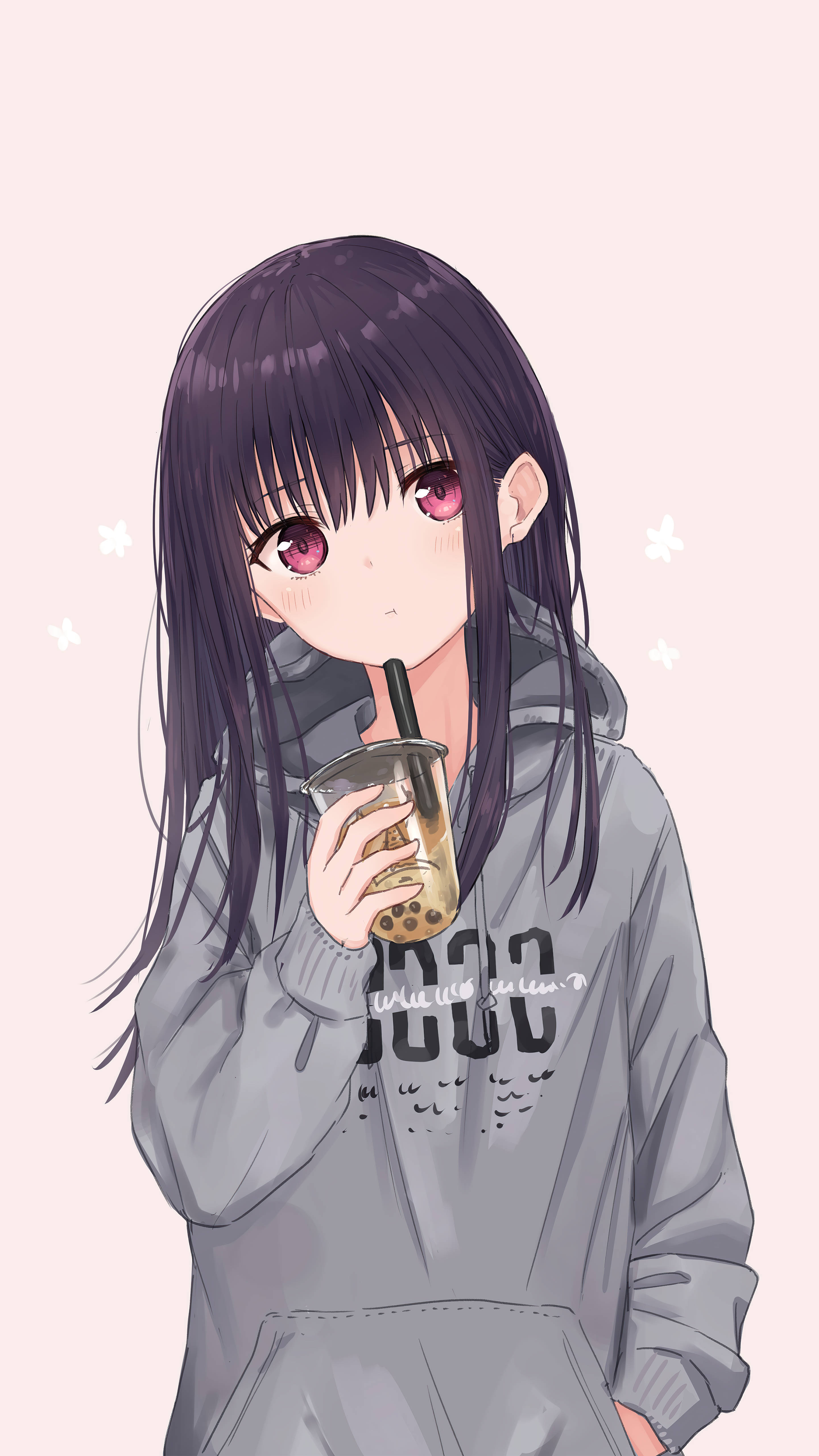 かわいいアニメガールPFP ミルクティーを飲むカズミ 壁紙