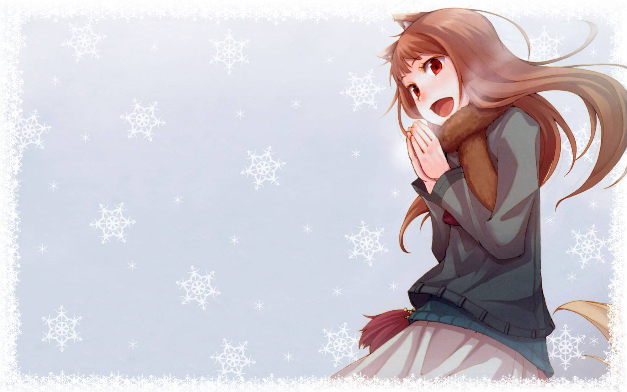かわいいアニメキャラと雪の結晶 壁紙