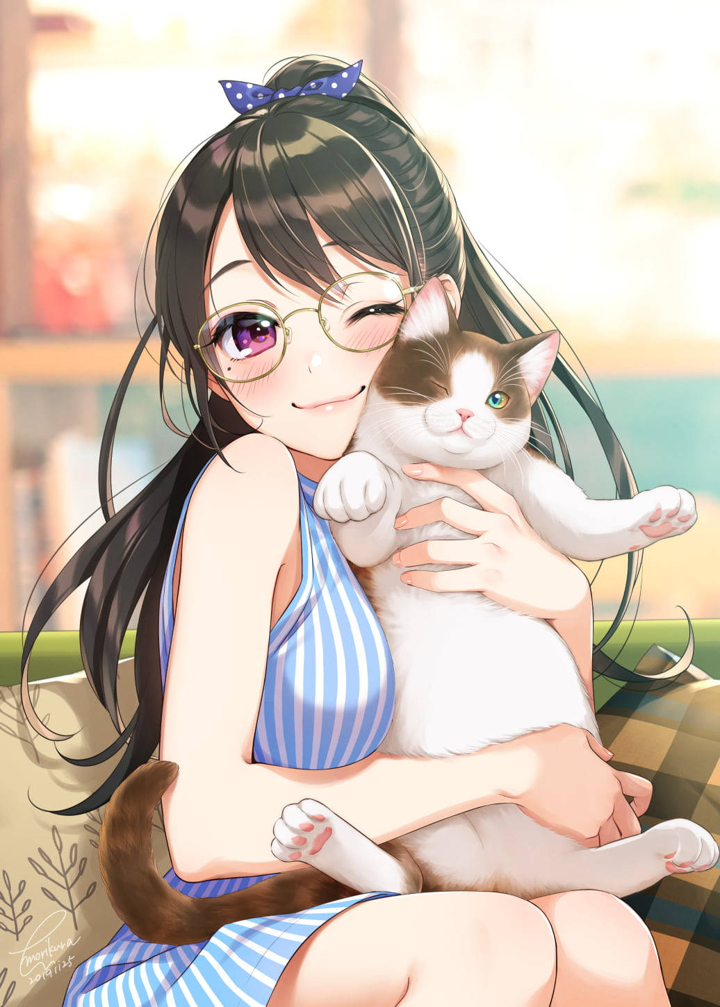 かわいいアニメ少女と猫 壁紙