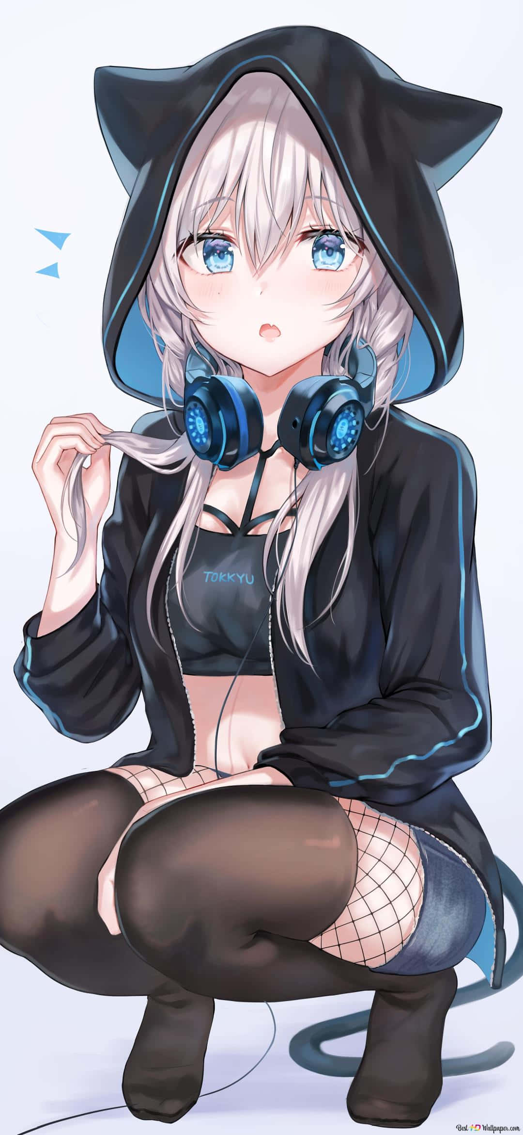 かわいいアニメ少女ヘッドフォン 壁紙