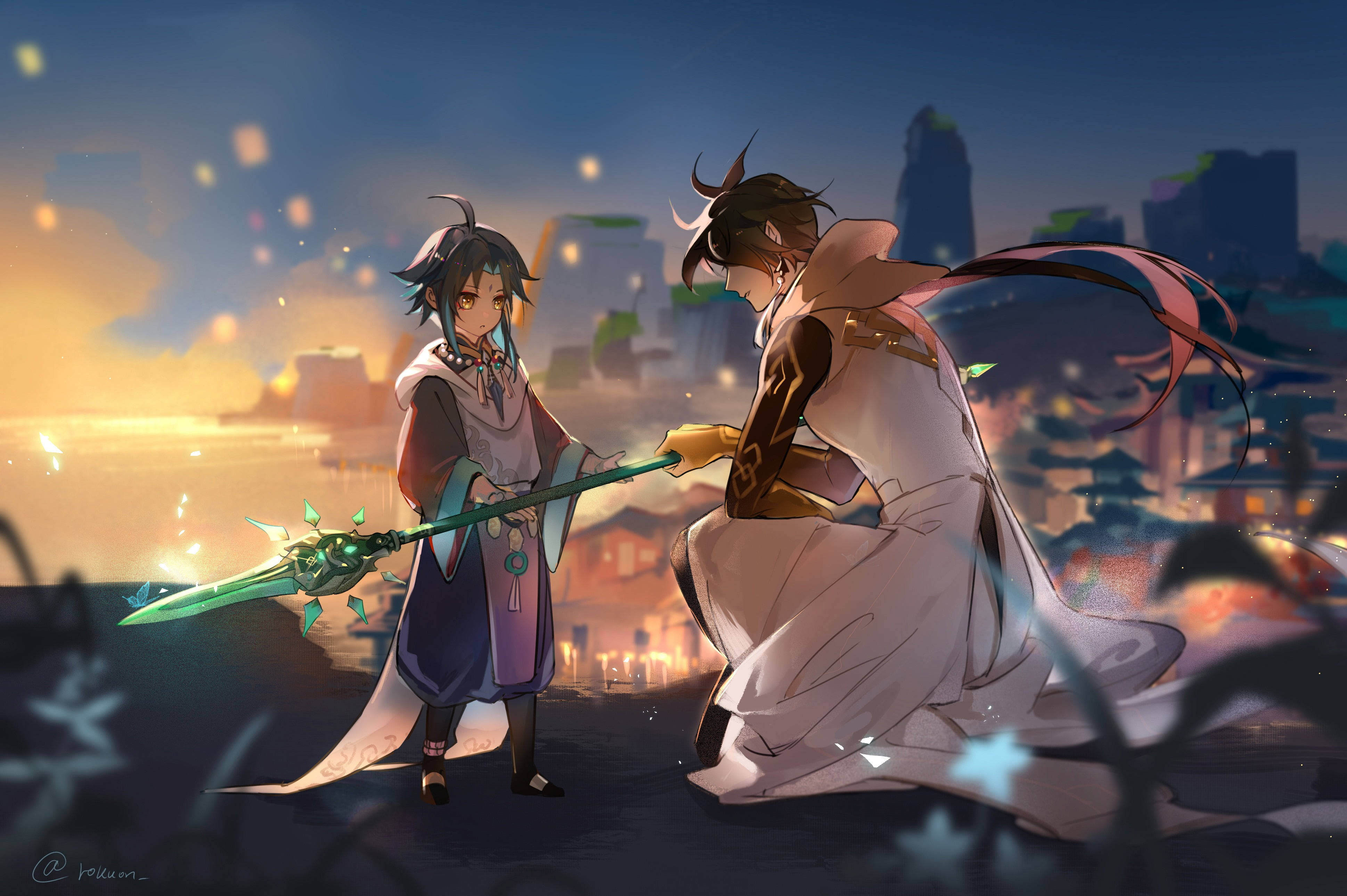 かわいいアニメ少年 鍾離とシャオ 壁紙