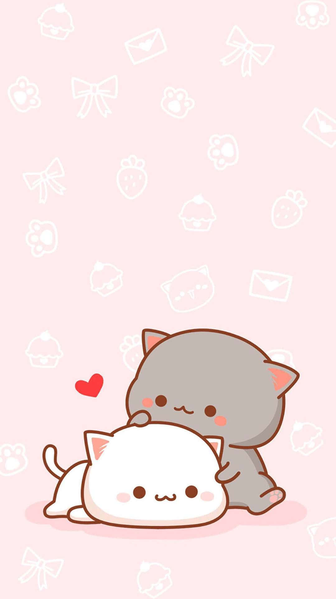 かわいいアニメ猫 ピーチとゴマ 壁紙