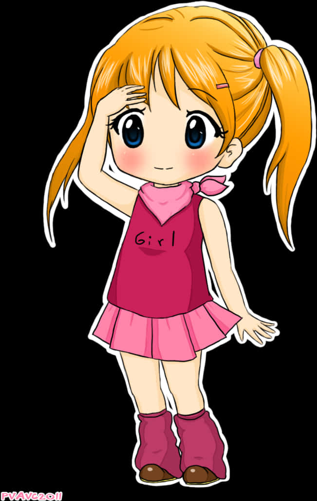 かわいいアニメ風のピンク衣装の少女 壁紙