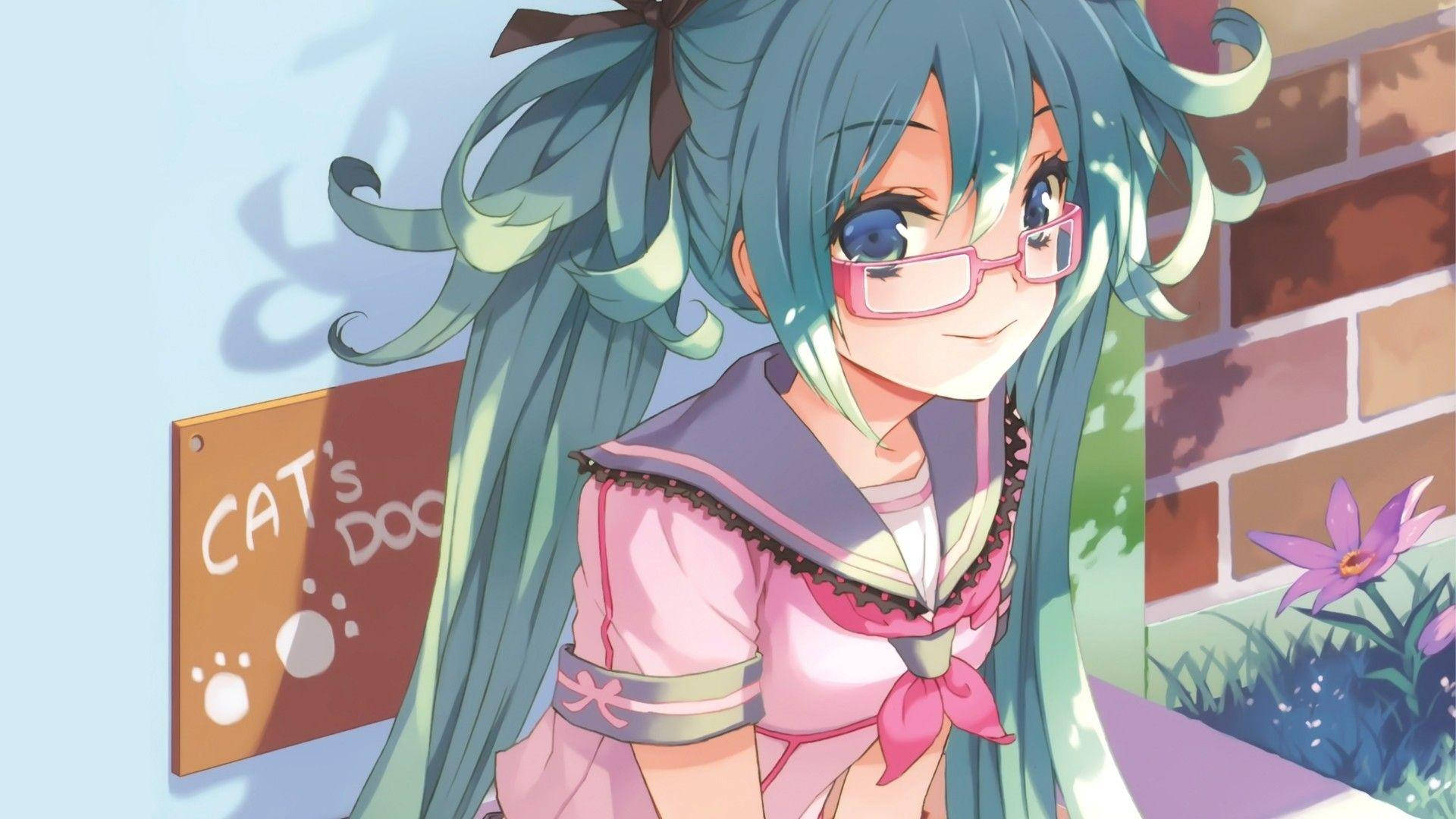 かわいいアニメ風の制服を着た初音ミク 壁紙