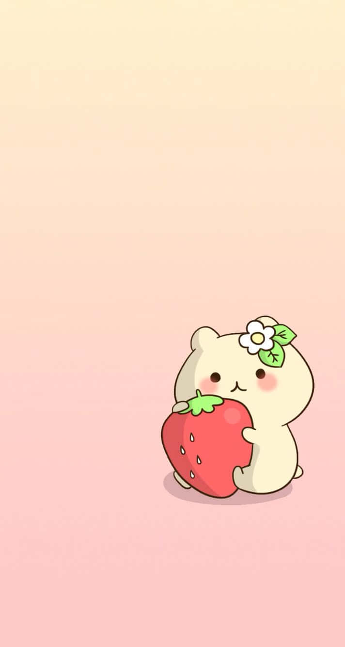 かわいいイチゴと白いクマ 壁紙