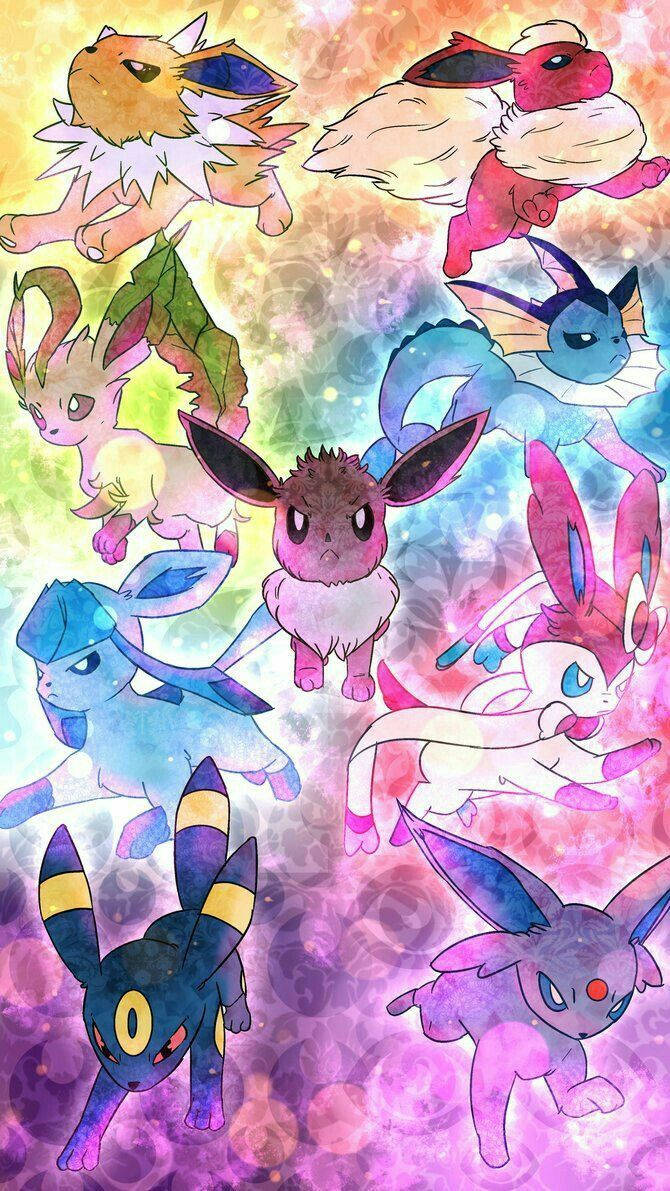 かわいいイーブイズのカラフルデジタルアート 壁紙