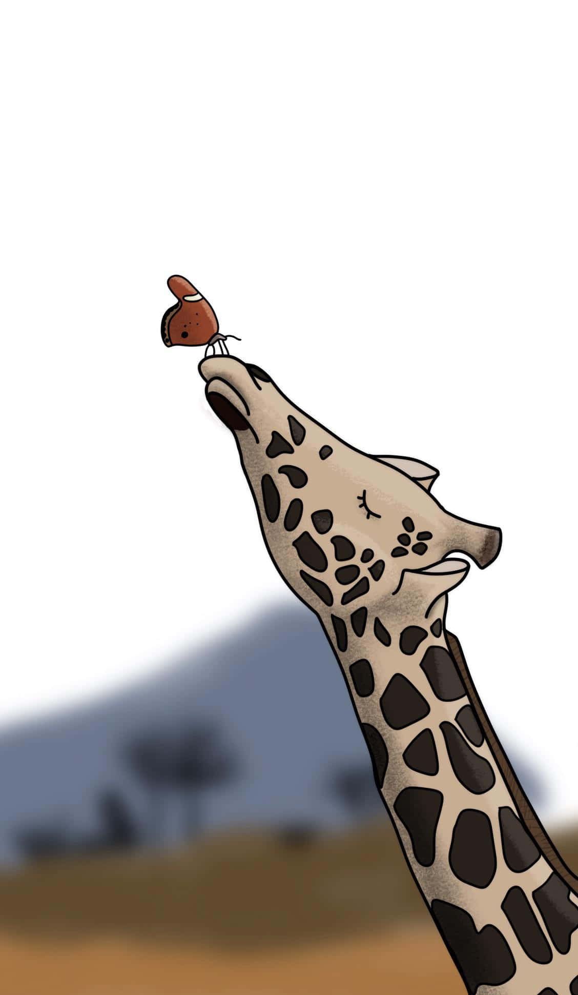 かわいいキリンと蝶のイラスト画像 壁紙