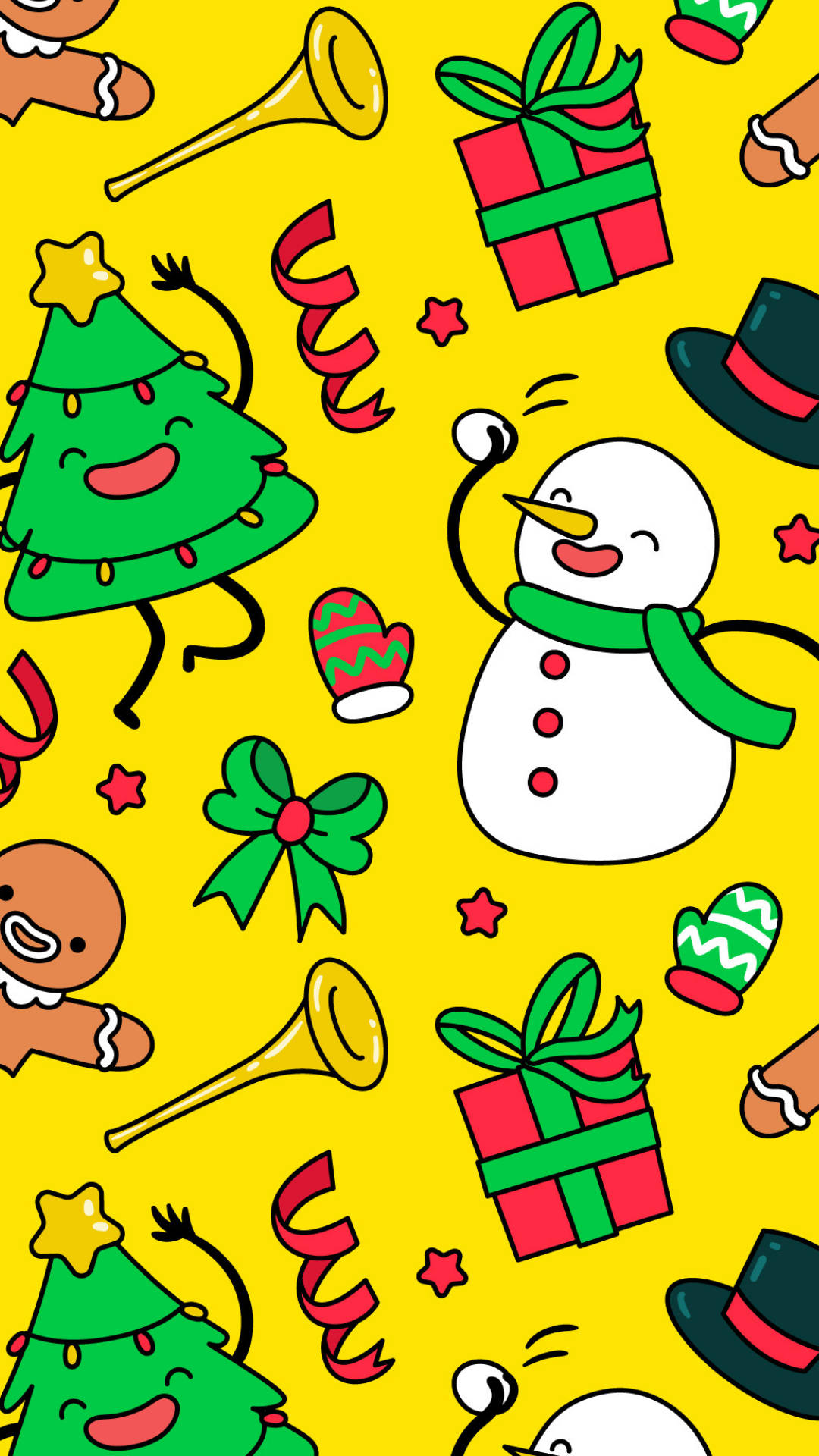 かわいいクリスマス雪だるまと飾り 壁紙
