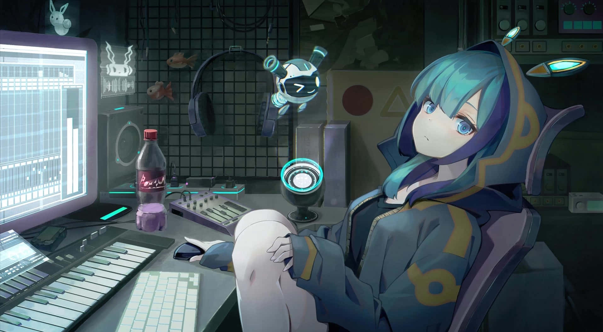 かわいいゲーマー初音ミクとPCデスク 壁紙