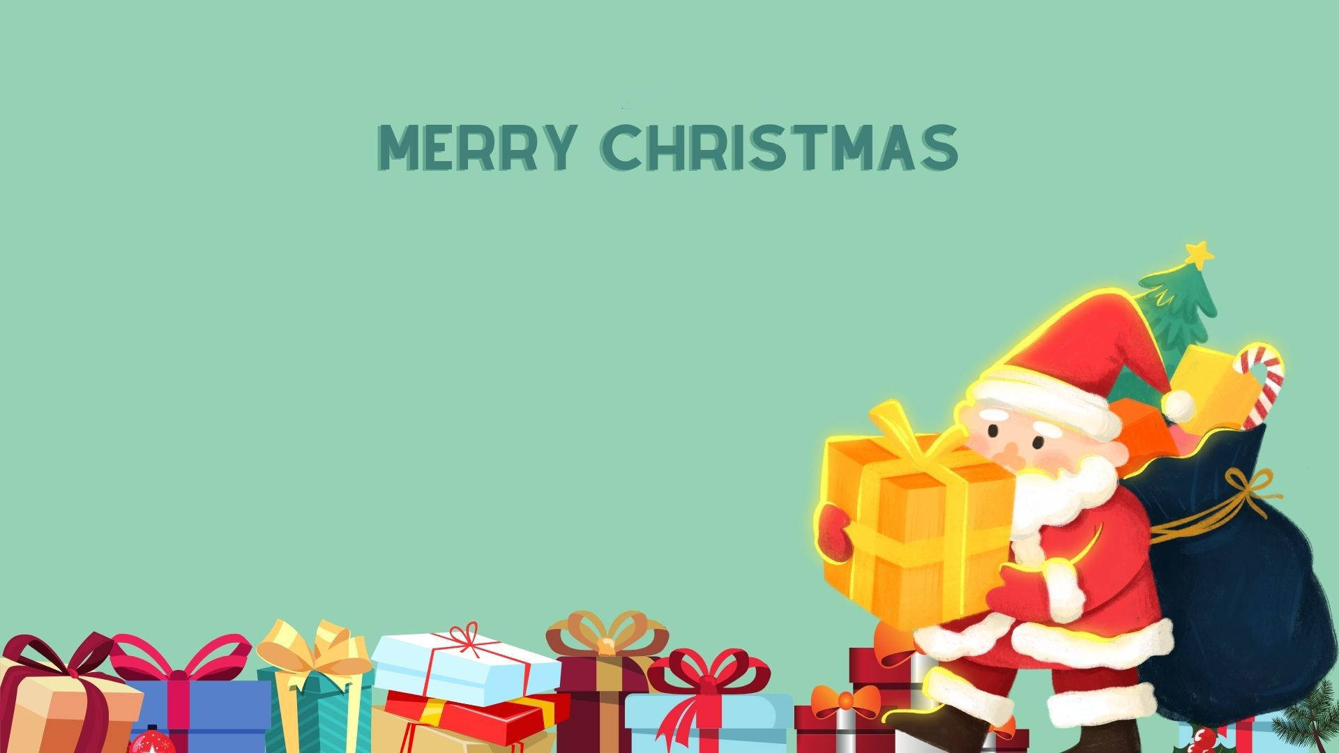 かわいいサンタクロースとクリスマスプレゼント 壁紙