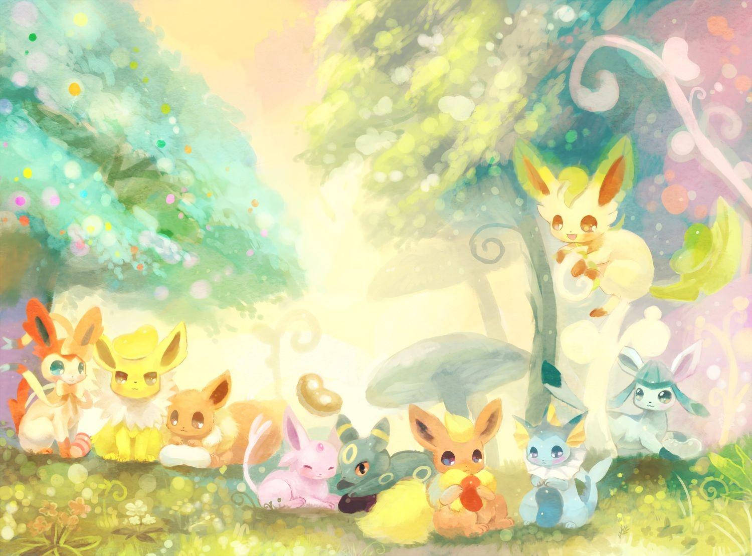 かわいいサンダースとイーブイ進化系 壁紙