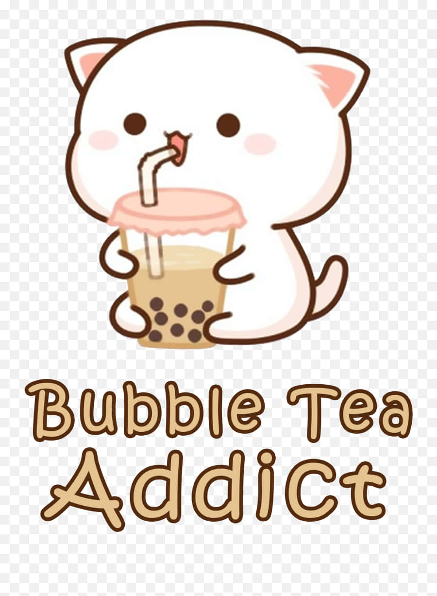かわいいタピオカドリンクを飲む猫 壁紙