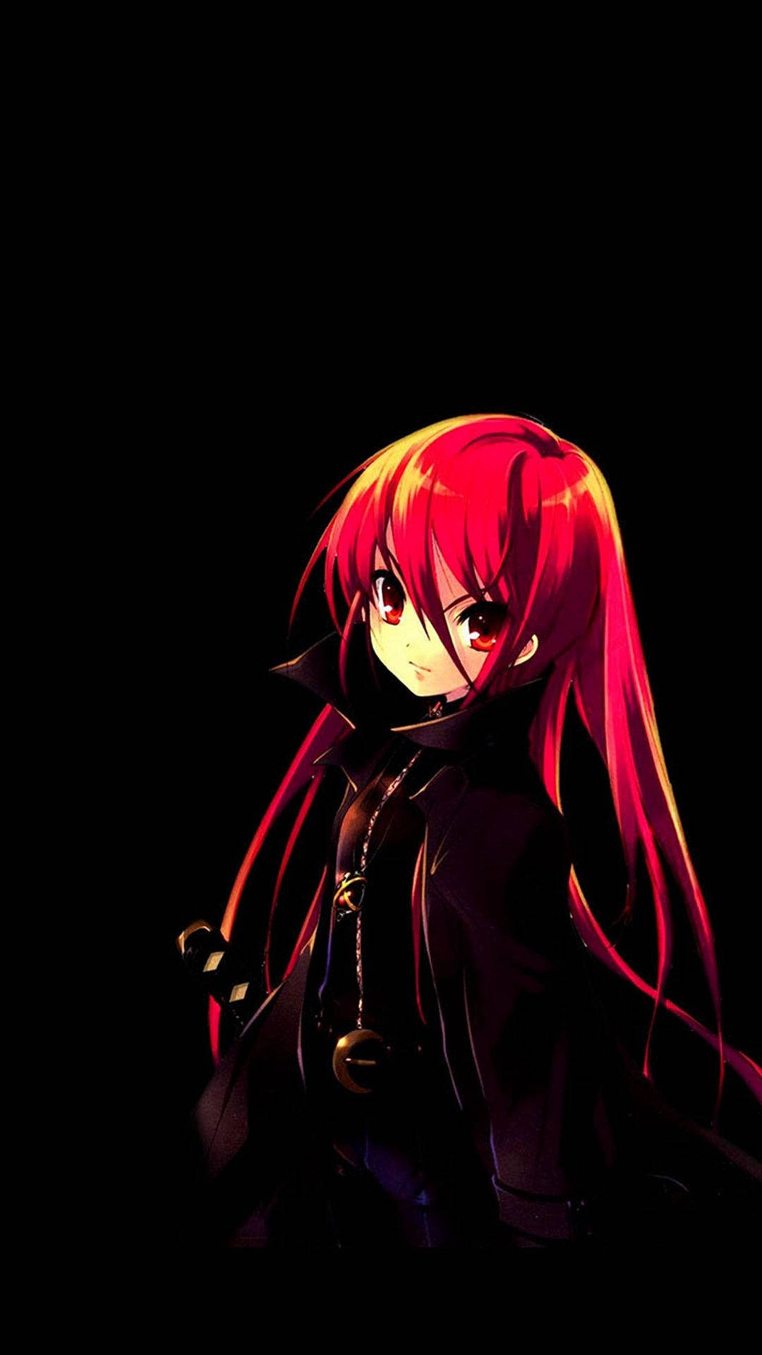 かわいいダークレッドのアニメ少女 壁紙