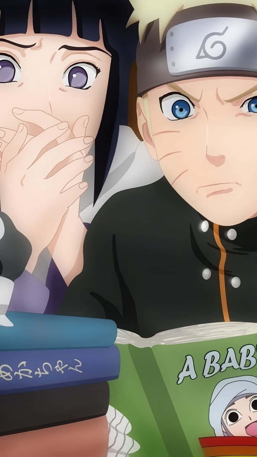かわいいナルトとヒナタが本を読んでいる 壁紙