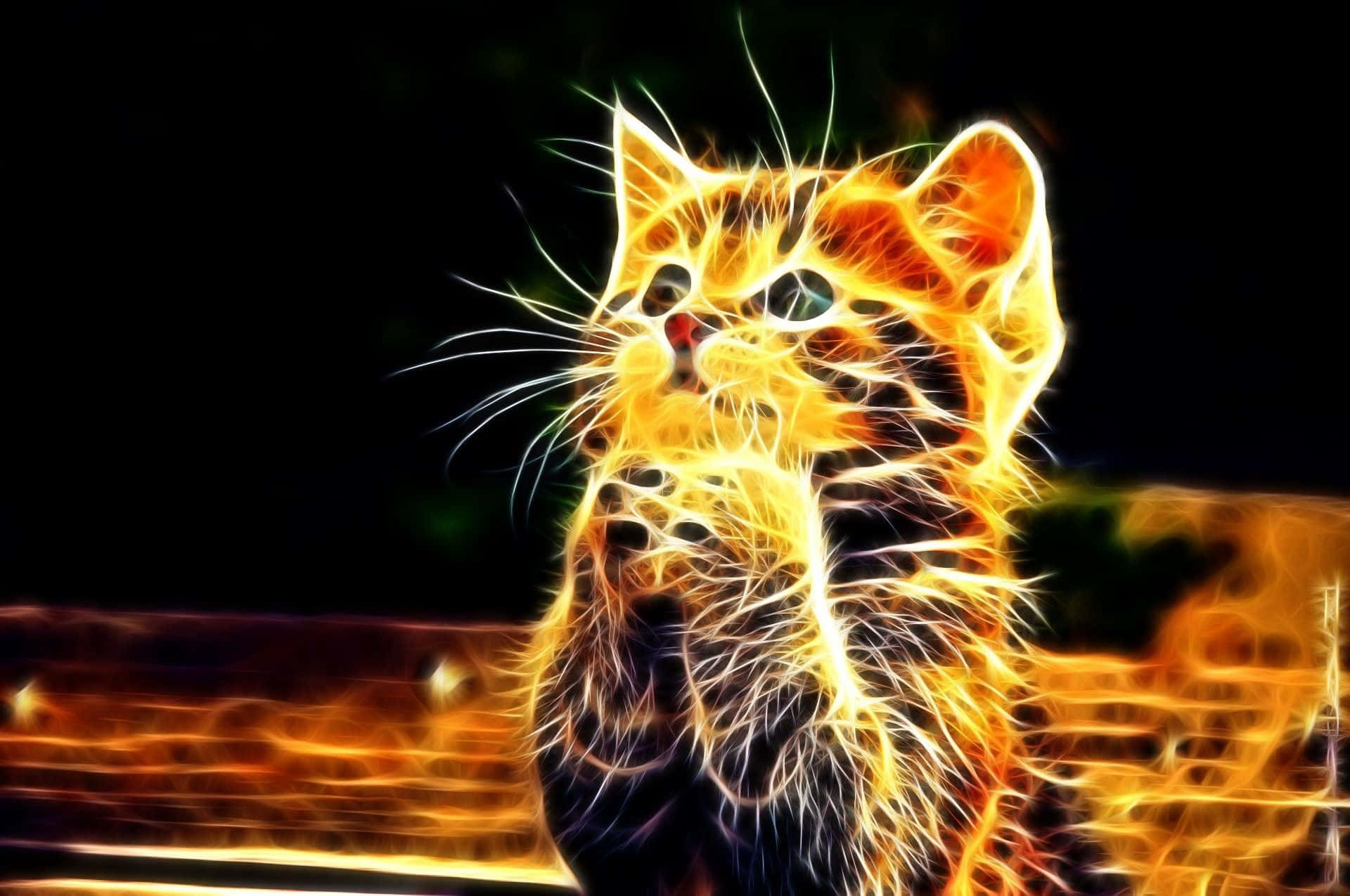 かわいいネオンアニマル 祈る猫 壁紙