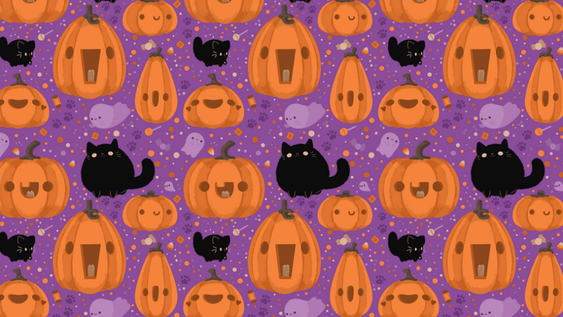 かわいいハロウィンの猫とカボチャ 壁紙