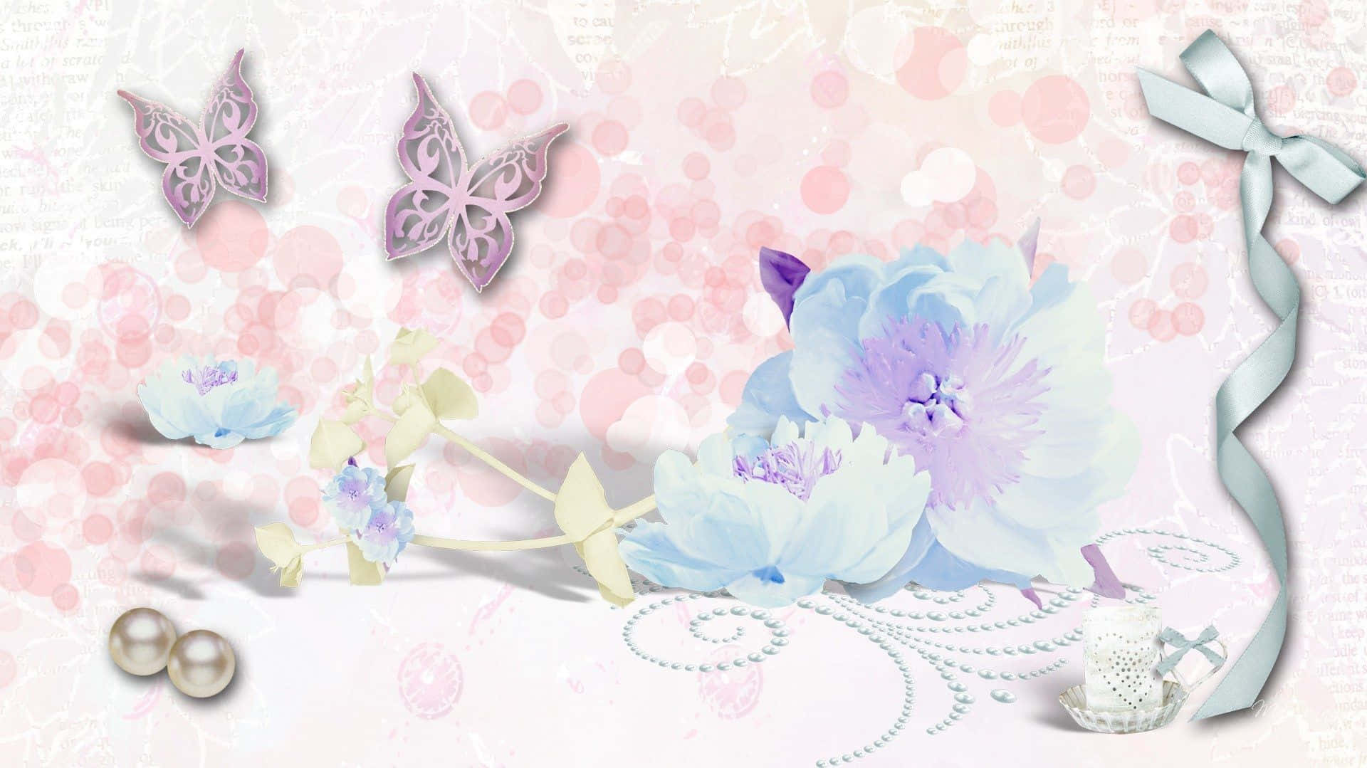 かわいいパステルカラーの花柄背景 壁紙