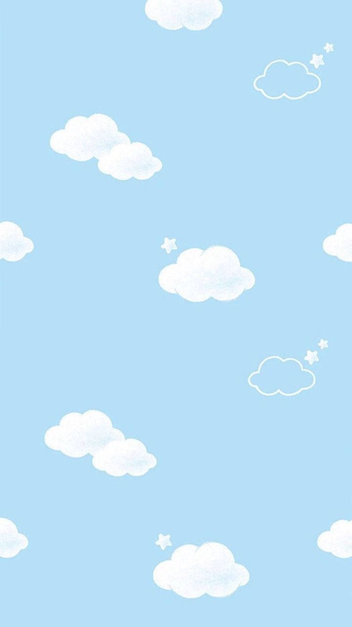かわいいパステルブルーの雲のイラスト壁紙 壁紙