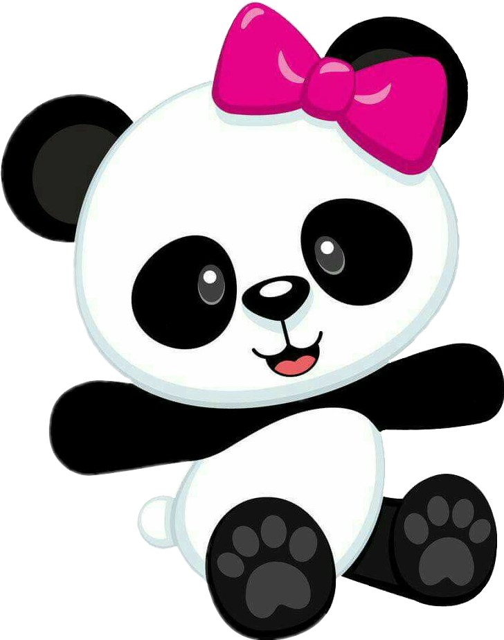 かわいいパンダのピンクのリボン付きイラスト 壁紙