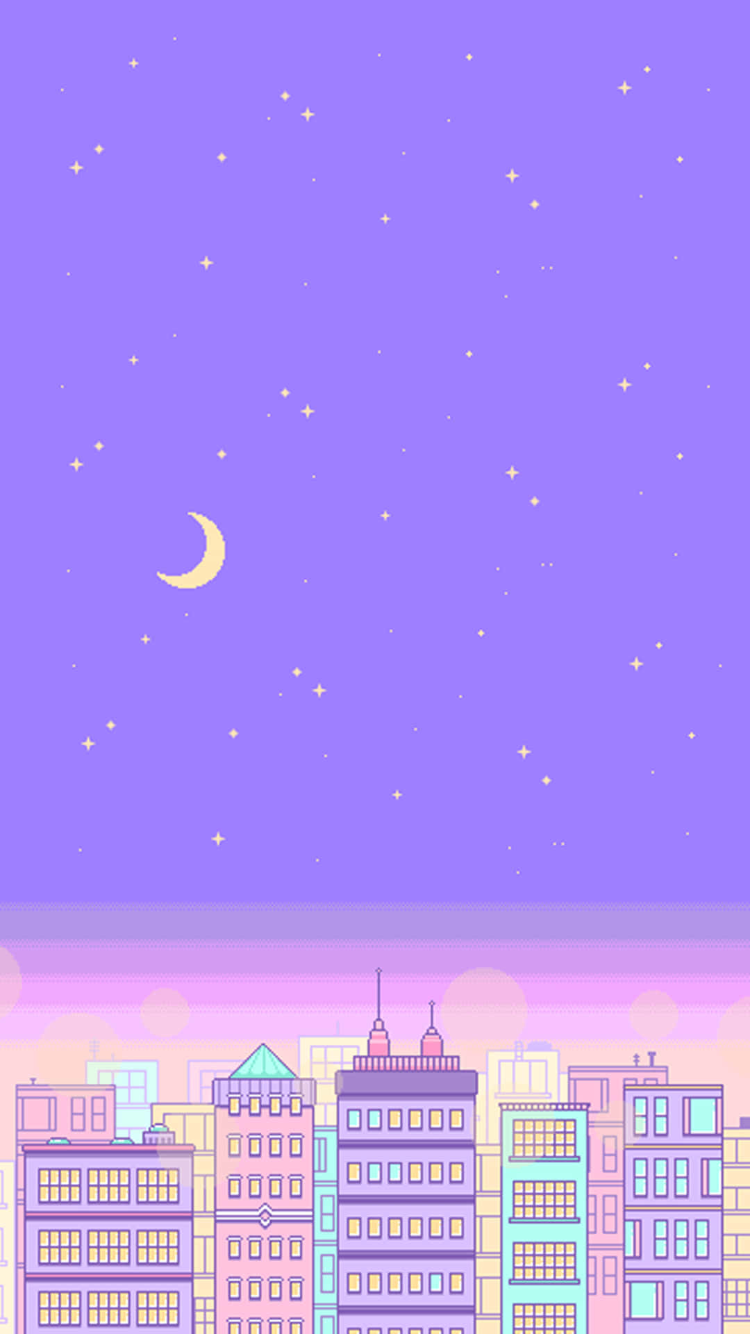 かわいいパープルなドット絵の街 壁紙