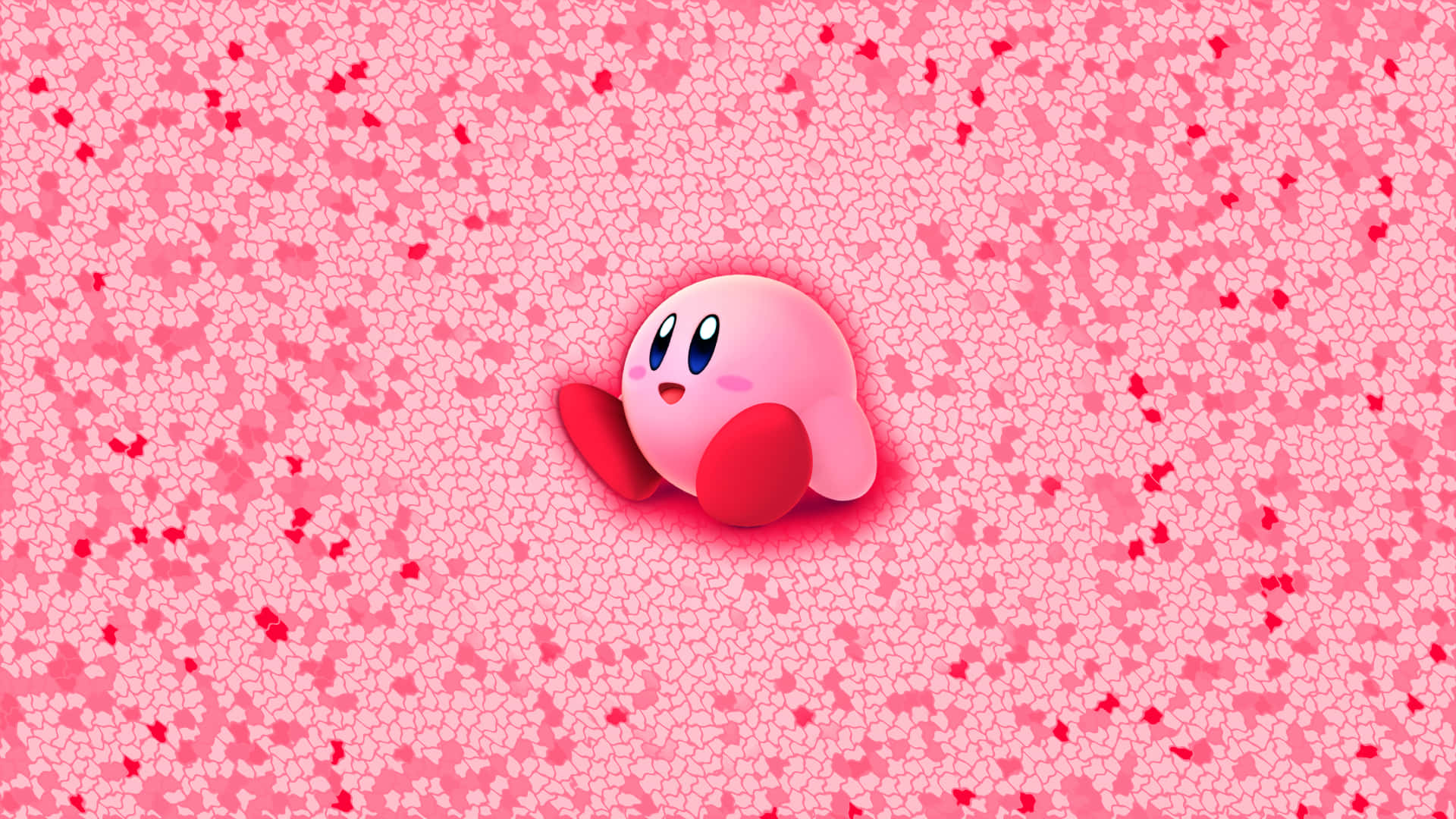 かわいいピンクのカービィがハートの枕を抱きしめる姿 壁紙