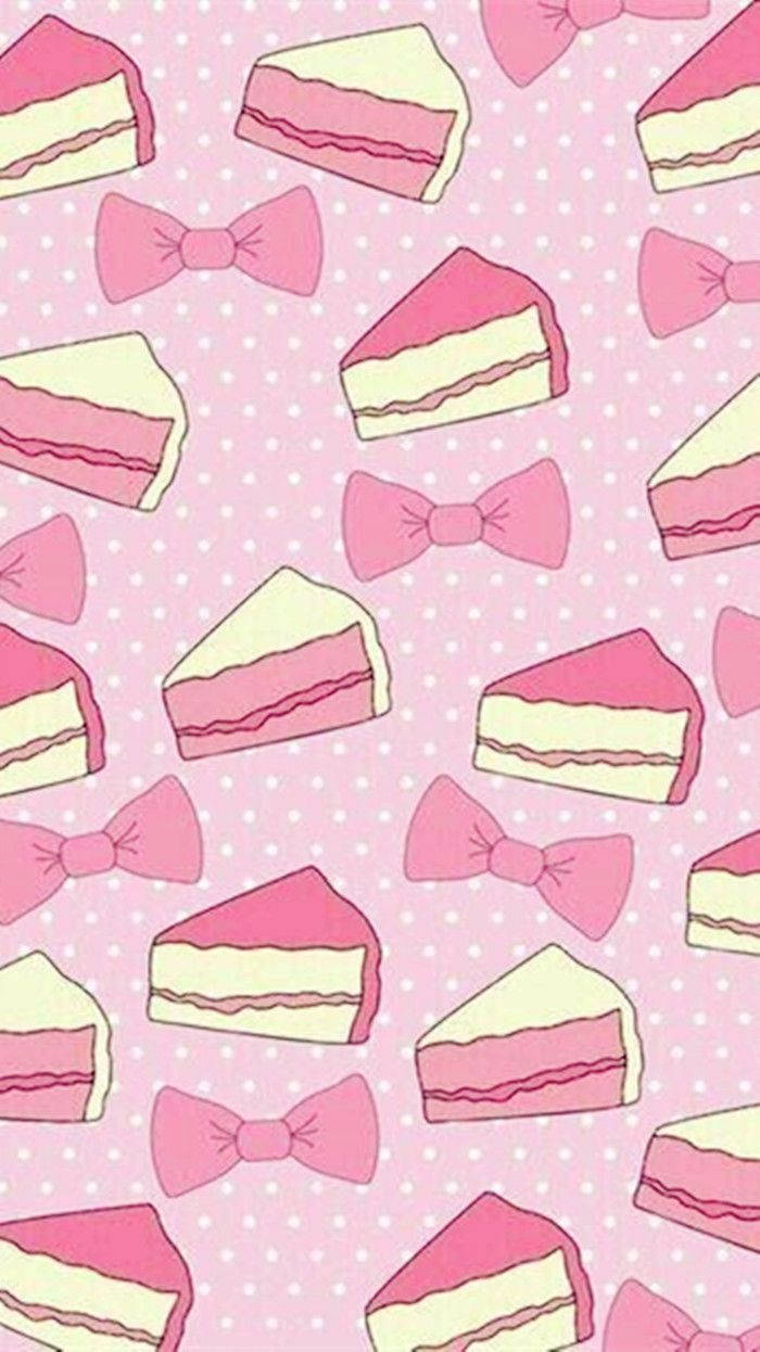 かわいいピンクのケーキとリボンのコラージュ 壁紙