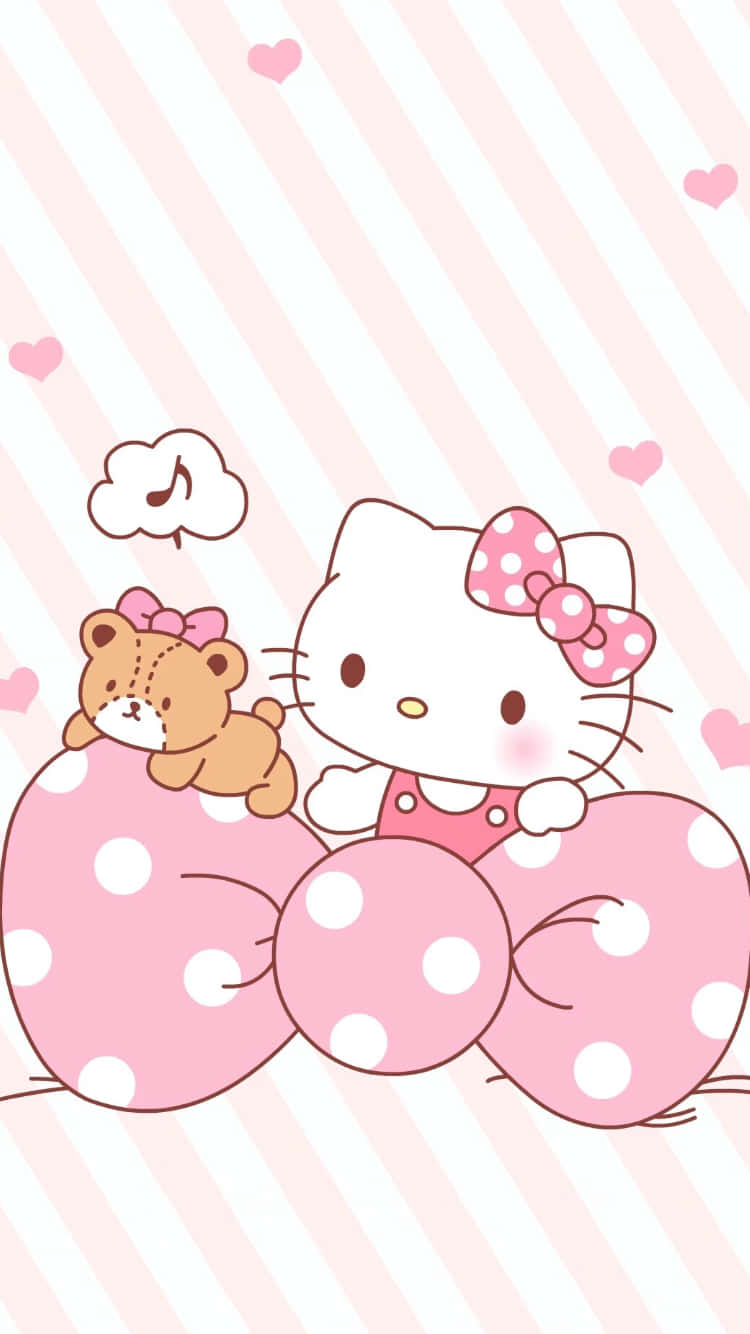 かわいいピンクのハローキティ ドットリボン