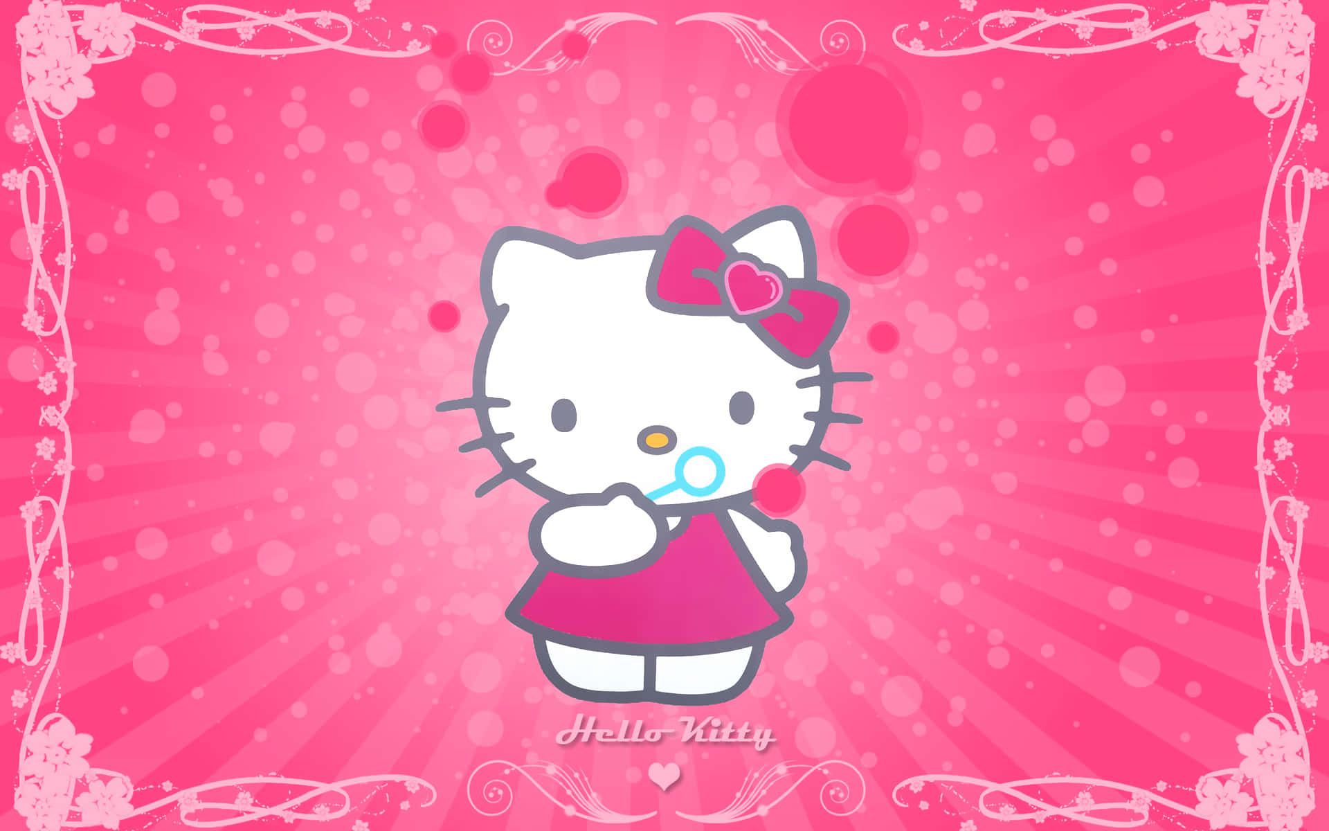 かわいいピンクのハローキティがシャボン玉を吹く — ピンク 壁紙