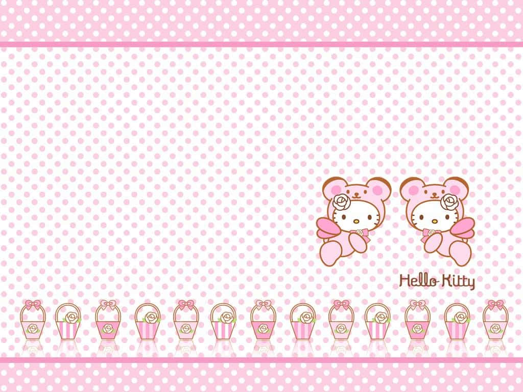 かわいいピンクのハローキティバスケット2つ 壁紙