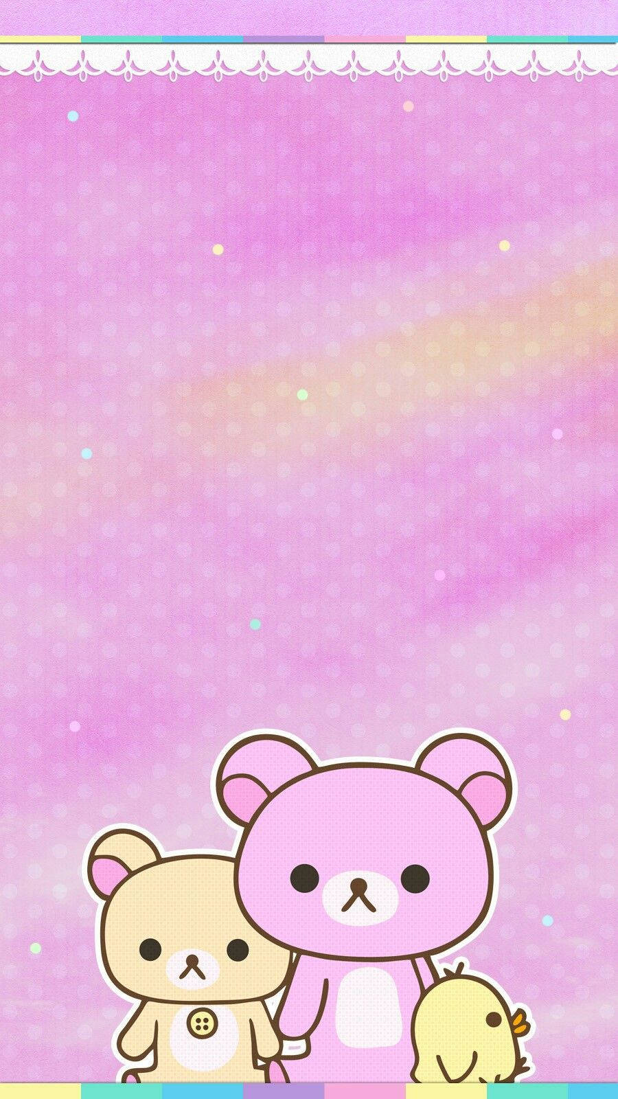 かわいいピンクのリラックマキャラクター、カラフルなピンク背景 壁紙