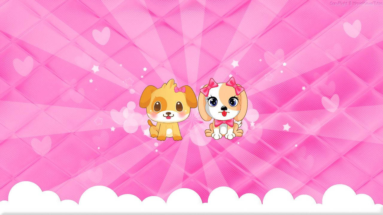 かわいいピンクの背景にいる愛らしい犬たち 壁紙
