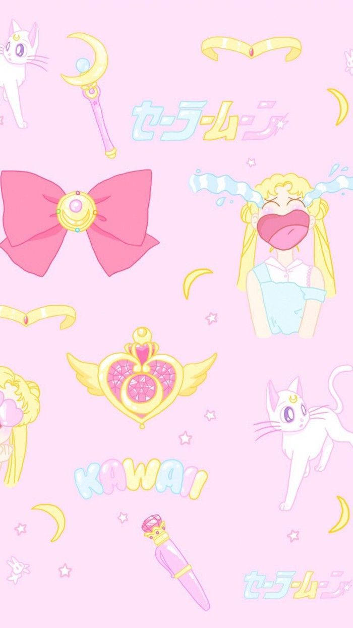 かわいいピンクの背景にセーラームーンの要素 壁紙
