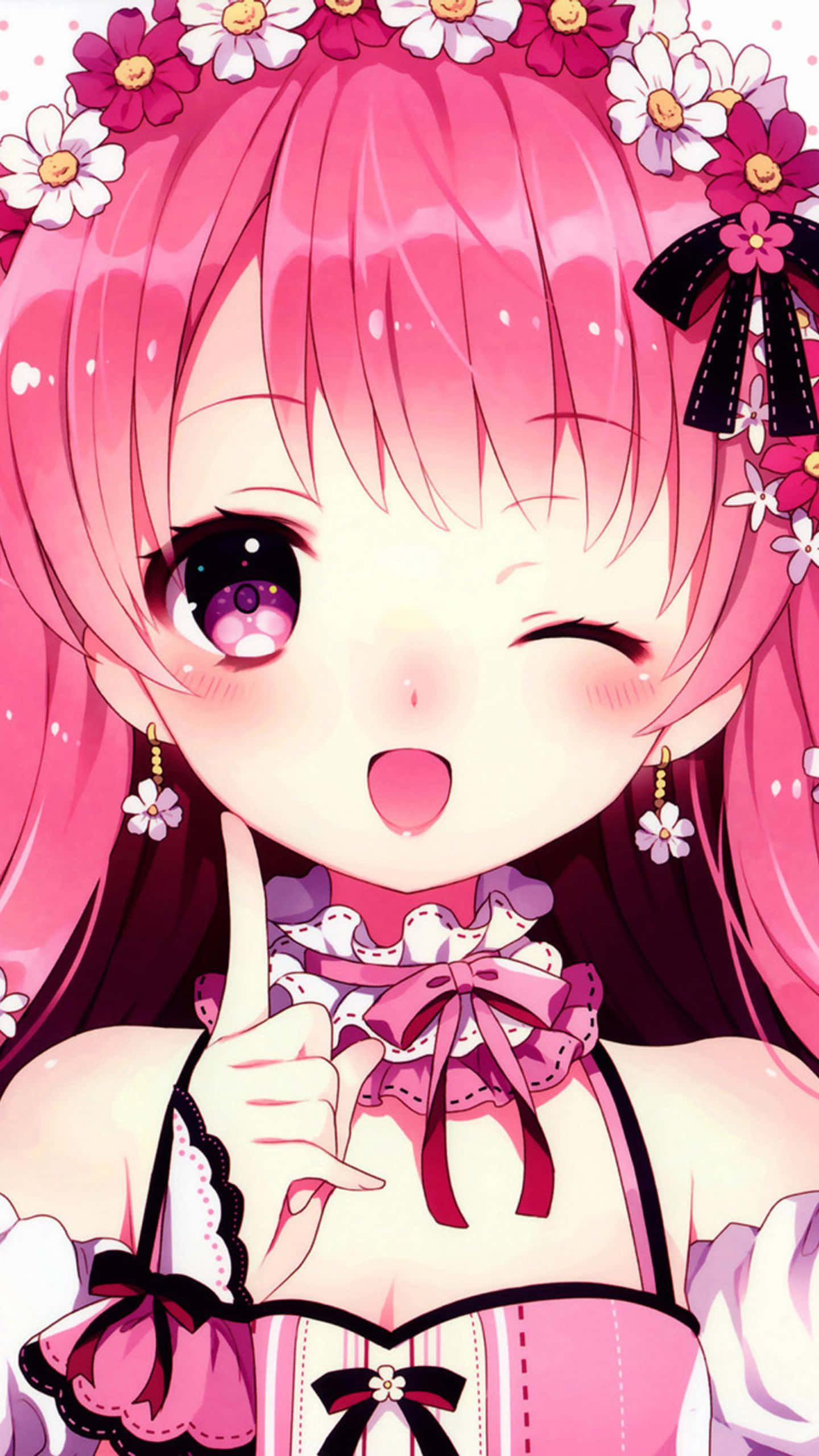 かわいいピンク髪のアニメ風ガーリー壁紙 壁紙