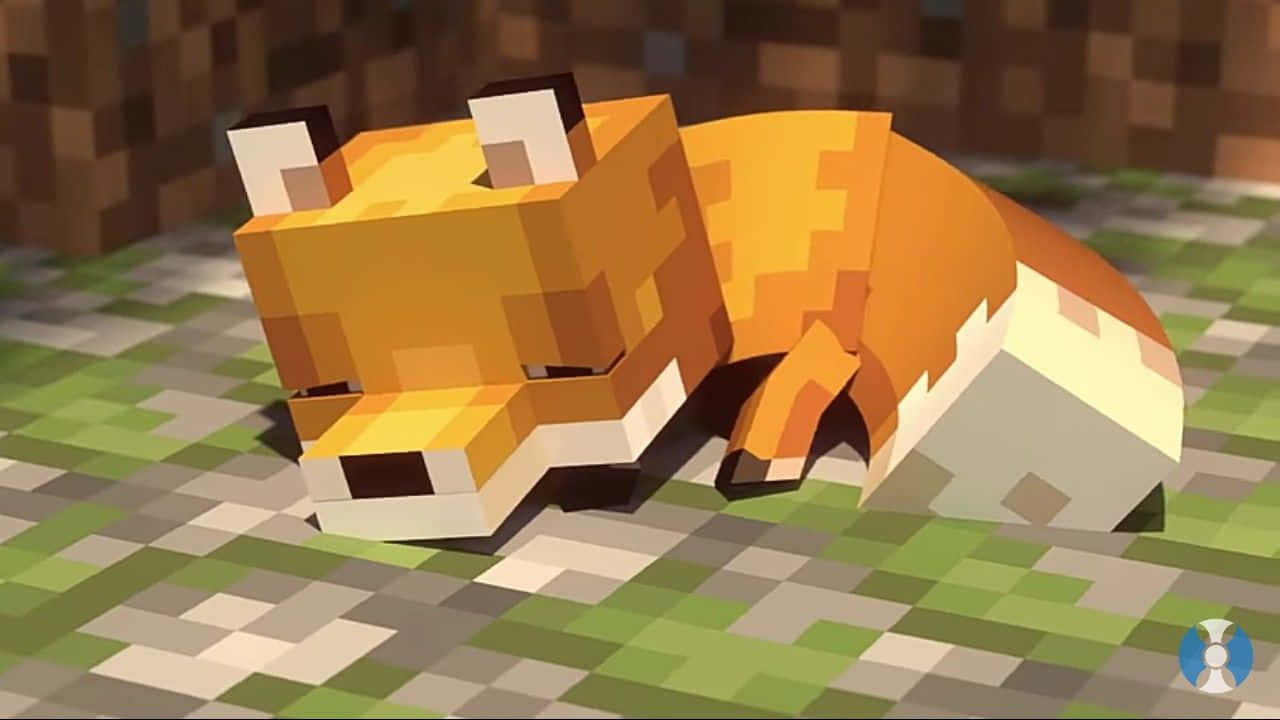 かわいいマインクラフトの眠るキツネ 壁紙