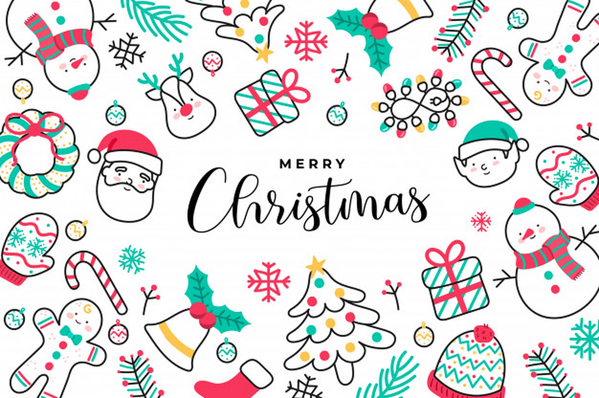 かわいいメリークリスマスの落書きバナー 壁紙